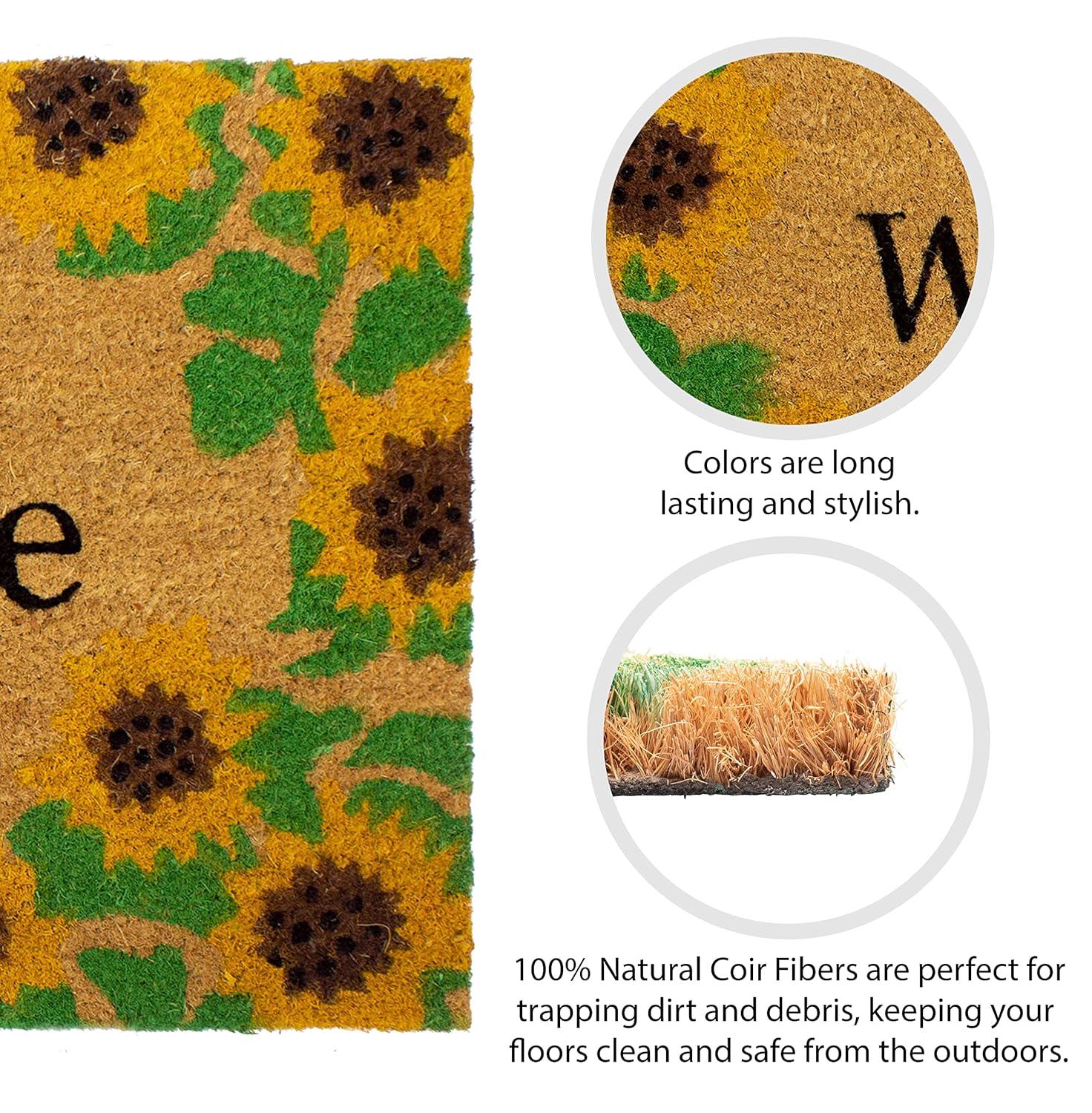 Storm Stopper All Weather Welcome With Sunflowers Indoor/Outdoor Printed Coir Mat
