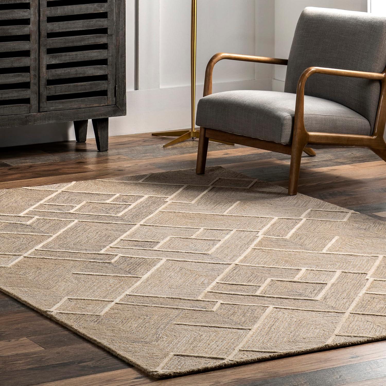 Nuloom Kassy Geometric 4x6 Wool Indoor Area Rug for Living Room Bedroom Dining Room Kitchen, Natural