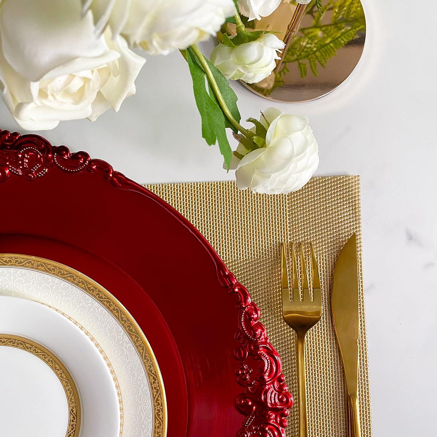 13 Inch Light Blue Charger Plates, Round Plastic Reef Plate Chargers for Dinner Plates, Wedding, Party Elegant Decoration Place Mats (24, Light Blue)