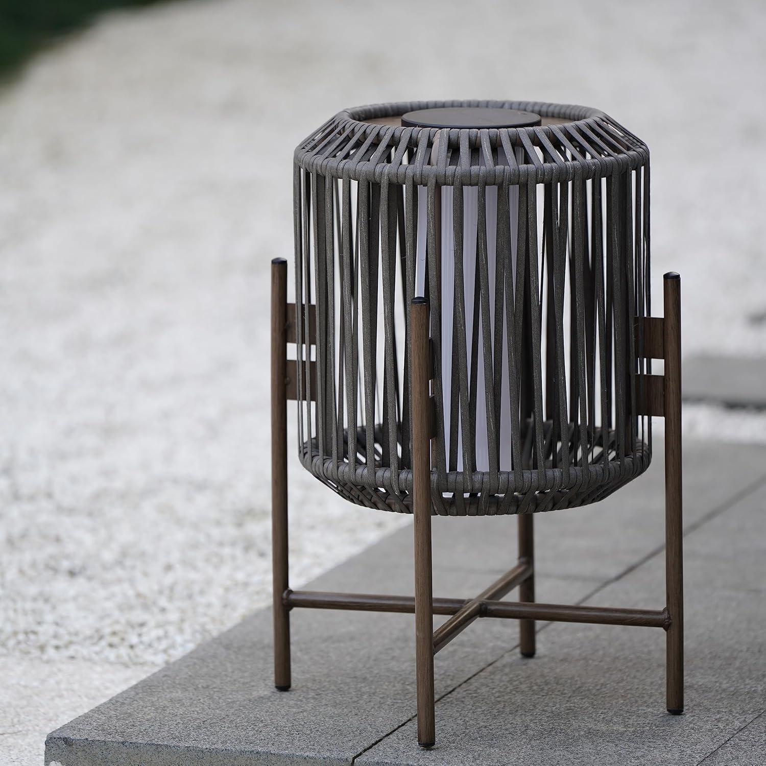 Decorative Light With Brown Wicker, Integrated LED Solar Lamp For Porch, Garden, Patio, Enjoy Eco-Friendly Illumination, Baffin Taupe