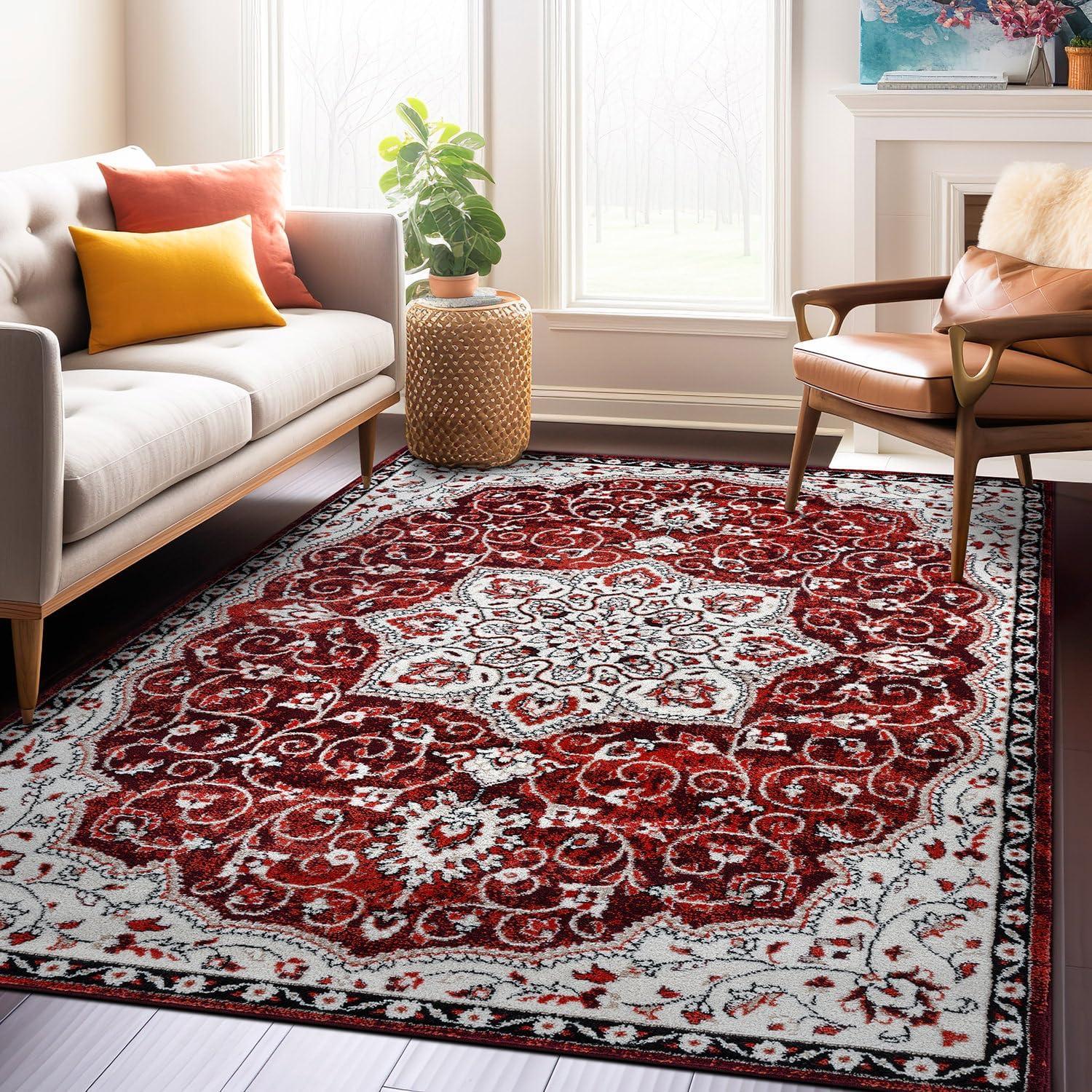 World Rug Gallery Traditional Medallion Area Rug - RED 5' X 7'