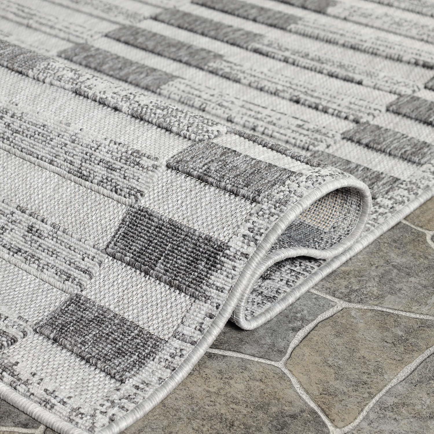 Superior Indoor Outdoor Area Rug, Perfect for Patio, Bedroom, Kitchen, Laundry Room, Entryway, Office, Playroom, Carpet Cover, Geometric Contemporary Stripe, Grayson Collection, 5' 2" x 7' 2", Grey