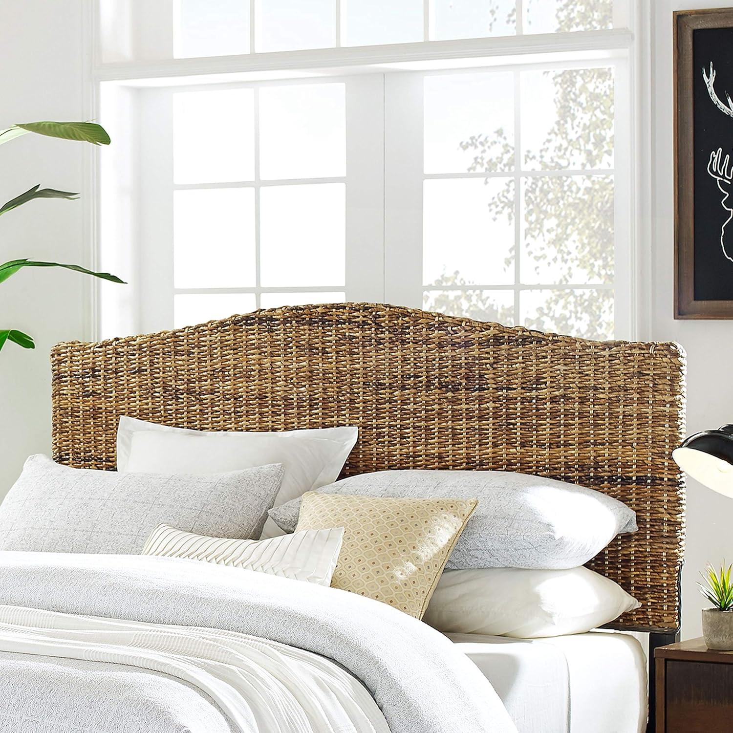 Queen Serena Bed Banana Leaf - Crosley: Coastal Style Plywood & Wood Frame, Curved Headboard Design