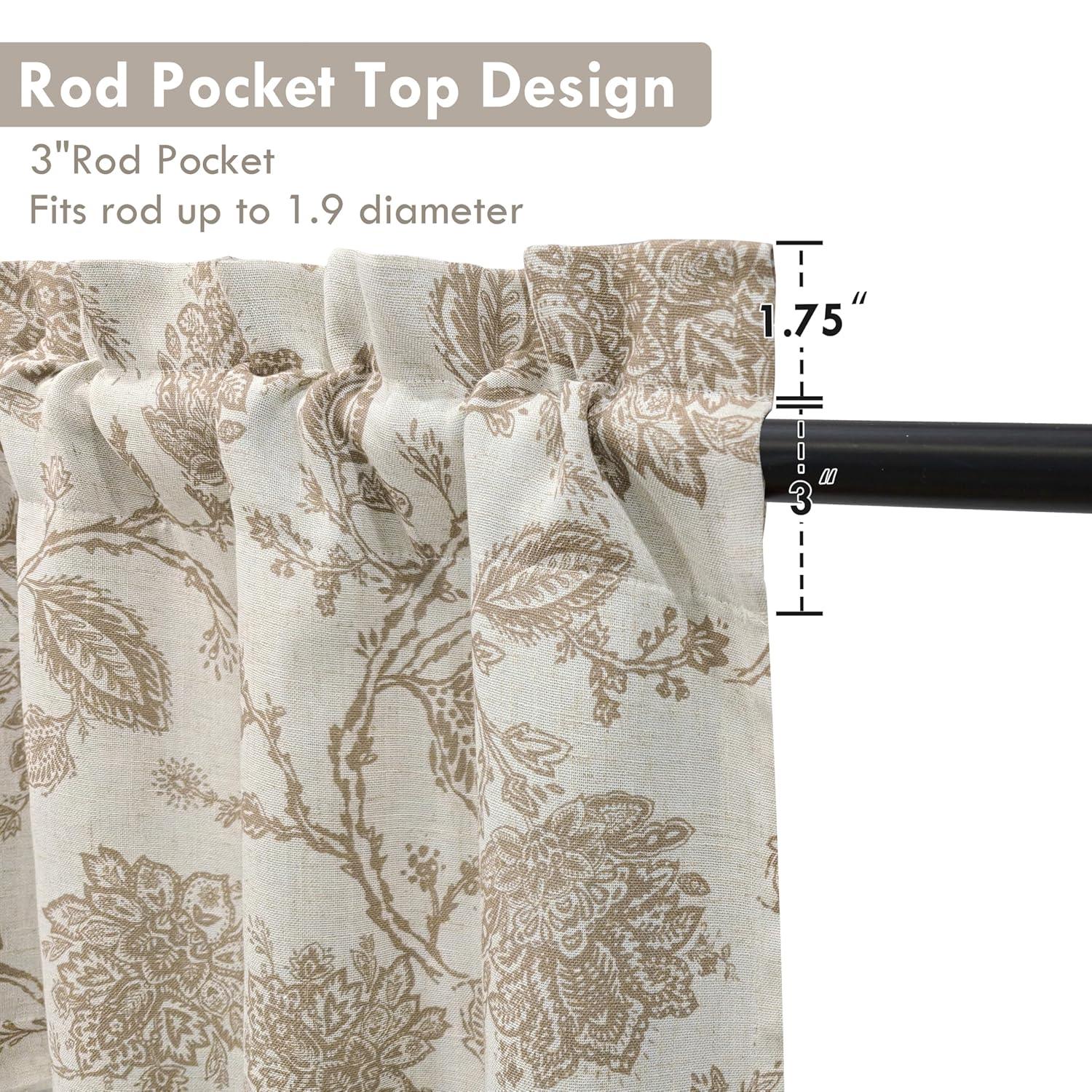 DriftAway Freda Jacobean Floral Linen Blend Blackout Thermal Insulated Energy Saving Privacy Window Curtain Valance Rod Pocket 2 Layers