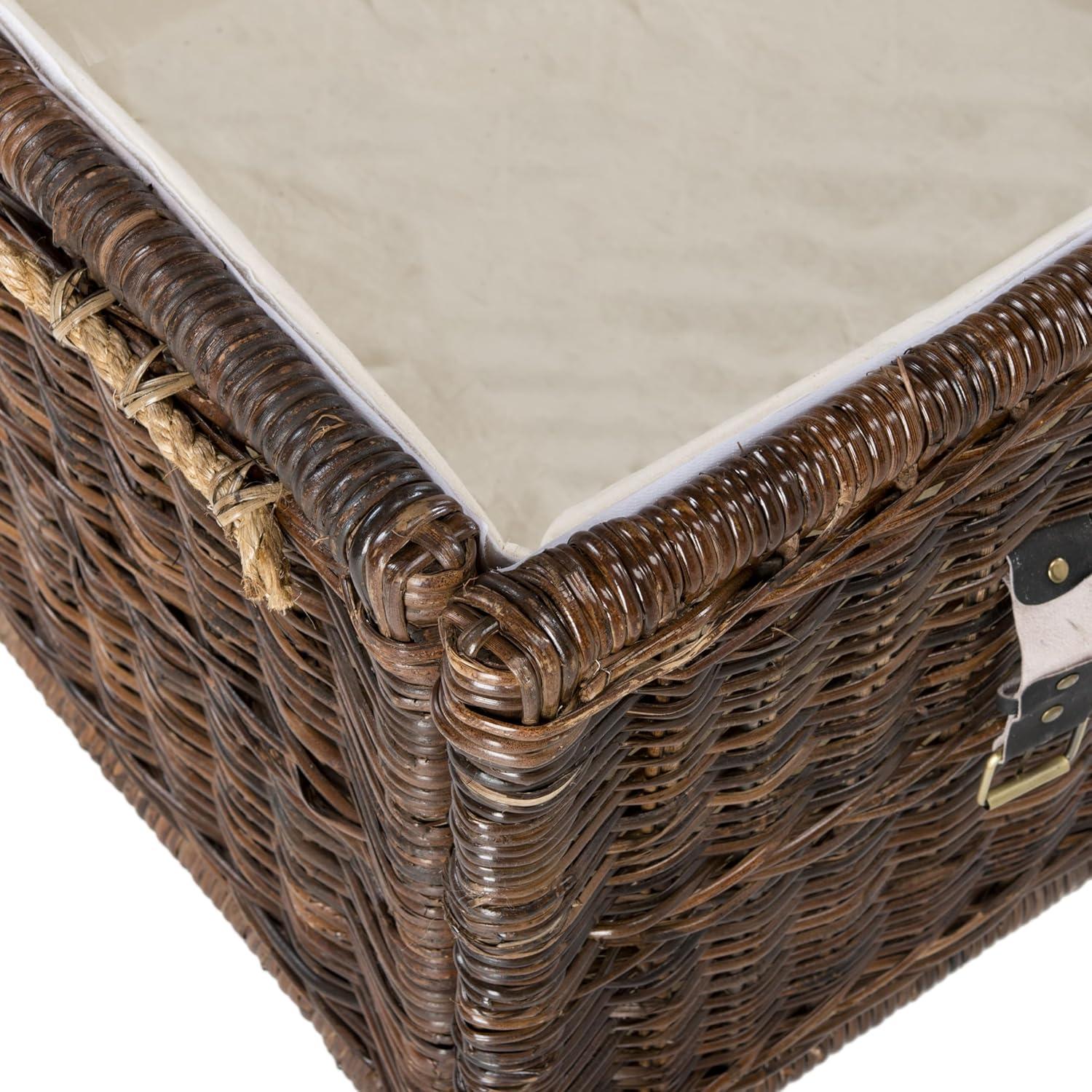 Chestnut Brown Hand-Woven Wicker Large Storage Trunk