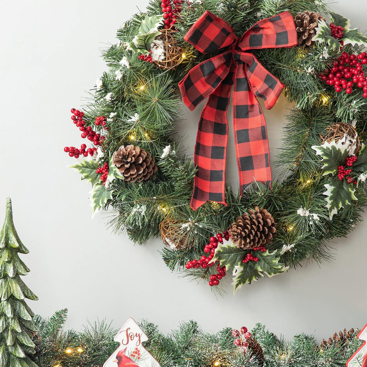 24'' LED Christmas Wreath with Pinecones and Berries