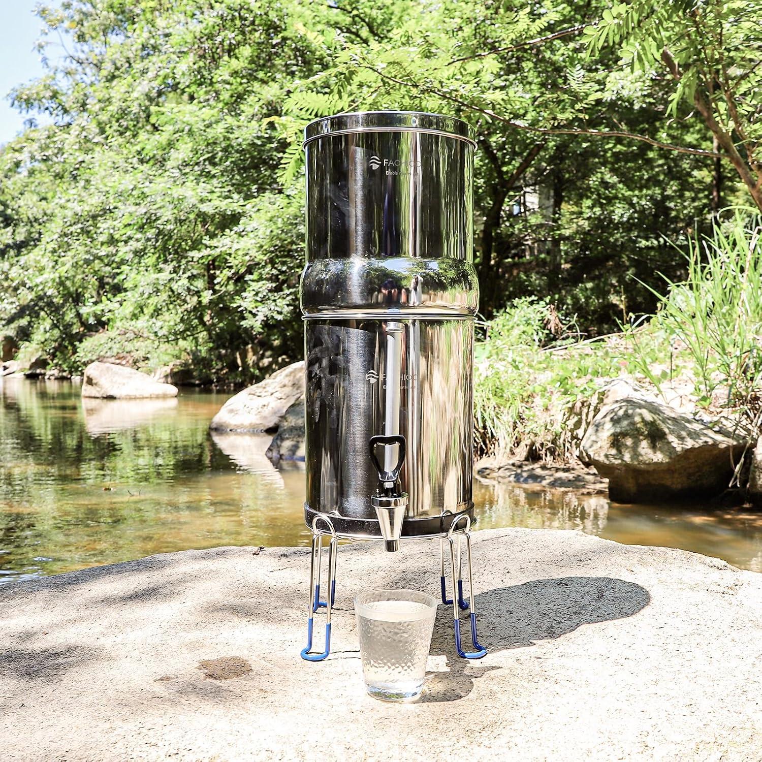 Gravity-fed Water Filter System, 2.25 Gallon Stainless Steel Countertop System with 2 Ceramics Filters Washable Filters, Metal Water Level Spigot and Stand,Reduce up to 99% Chlorine
