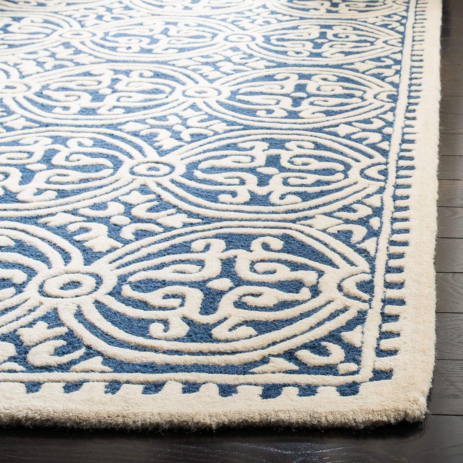 Hand-Tufted Navy Blue and Ivory Wool Runner Rug, 2'6" x 10'