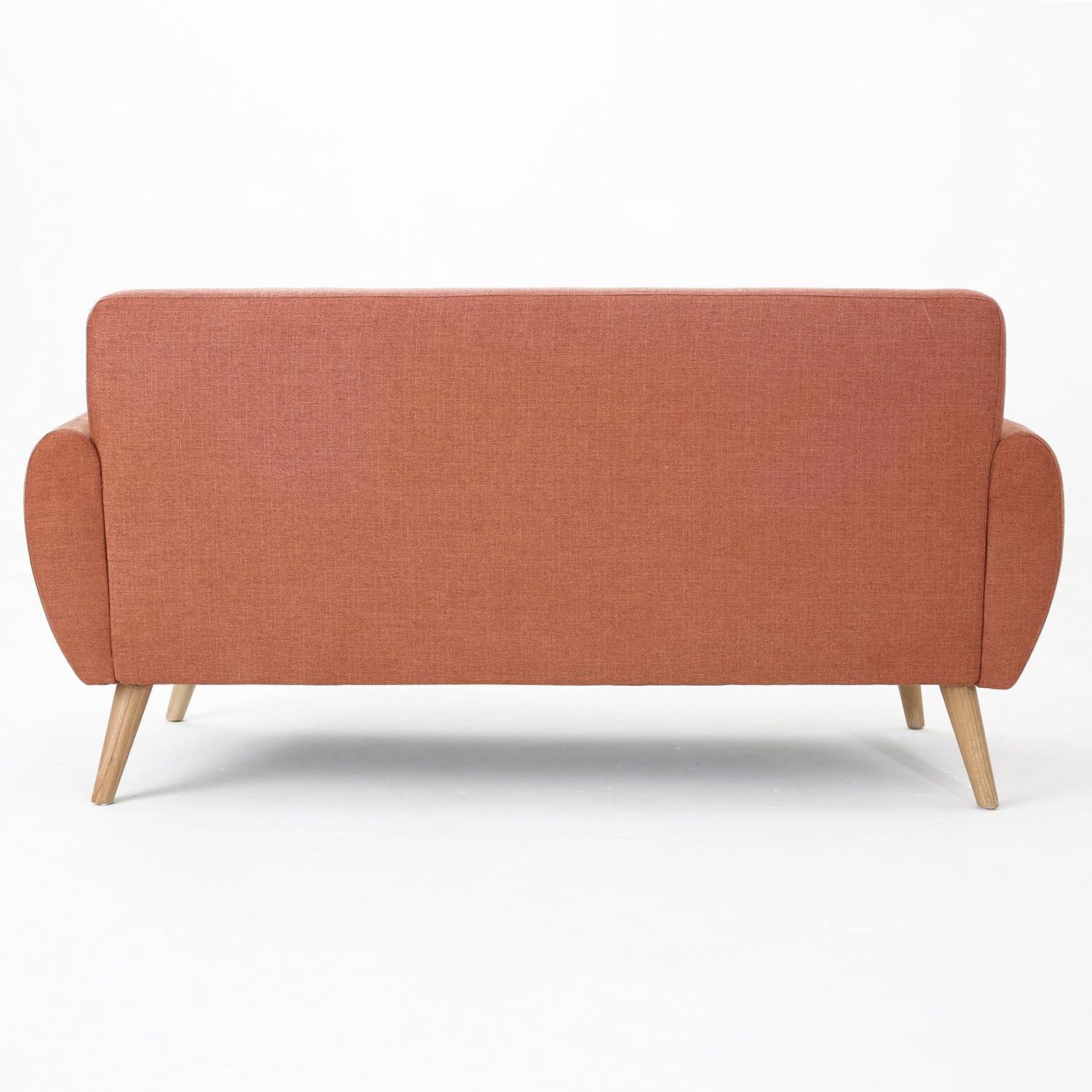 GDFStudio Sheena Mid Century Modern 67.25 " Upholstered Tufted 2 Seater Sofa, Burnt Orange/Natural Oak