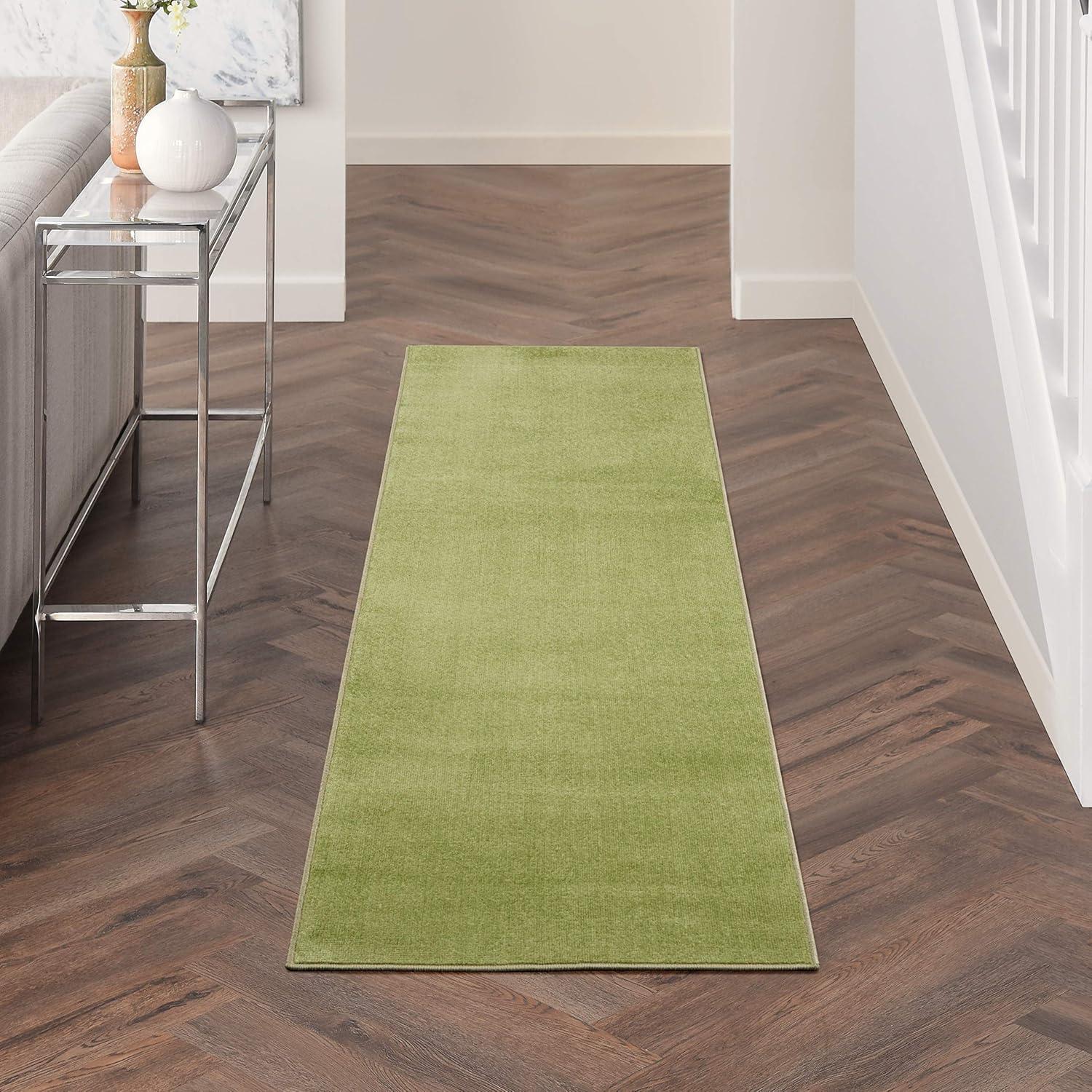 Green Power-Loomed Synthetic Runner Rug with Latex Backing