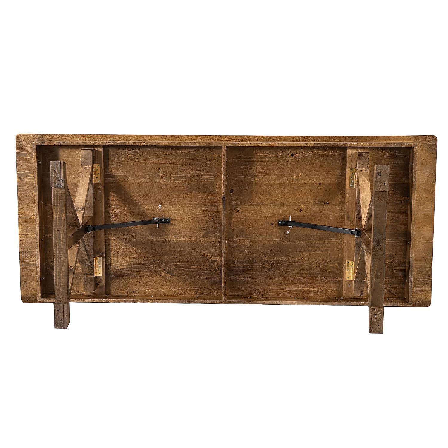 Flash Furniture Eternity Rectangular Solid Pine Farm Dining Table with Folding X-Style Legs