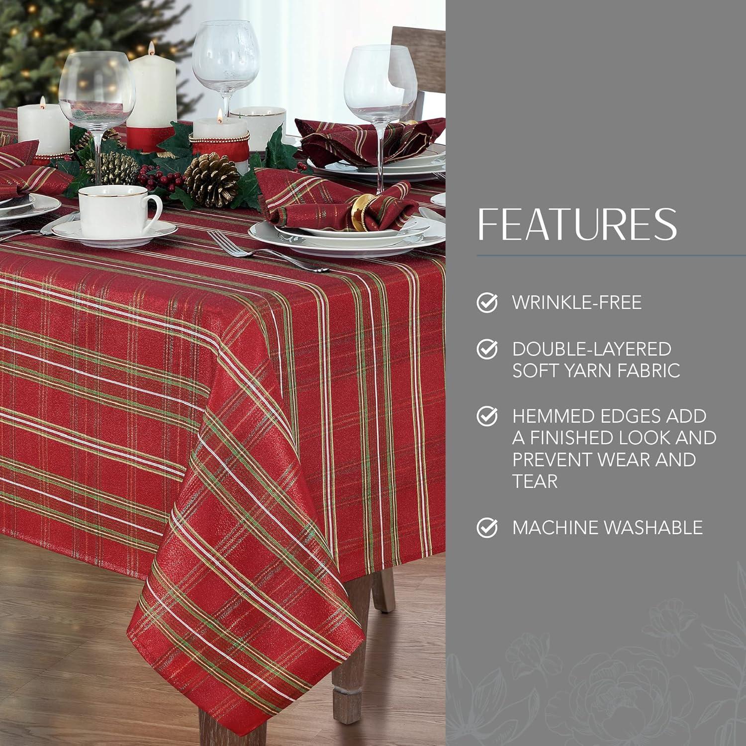 Elrene Shimmering Plaid Holiday Tablecloth ~ Red/Green -  Elrene Home Fashions