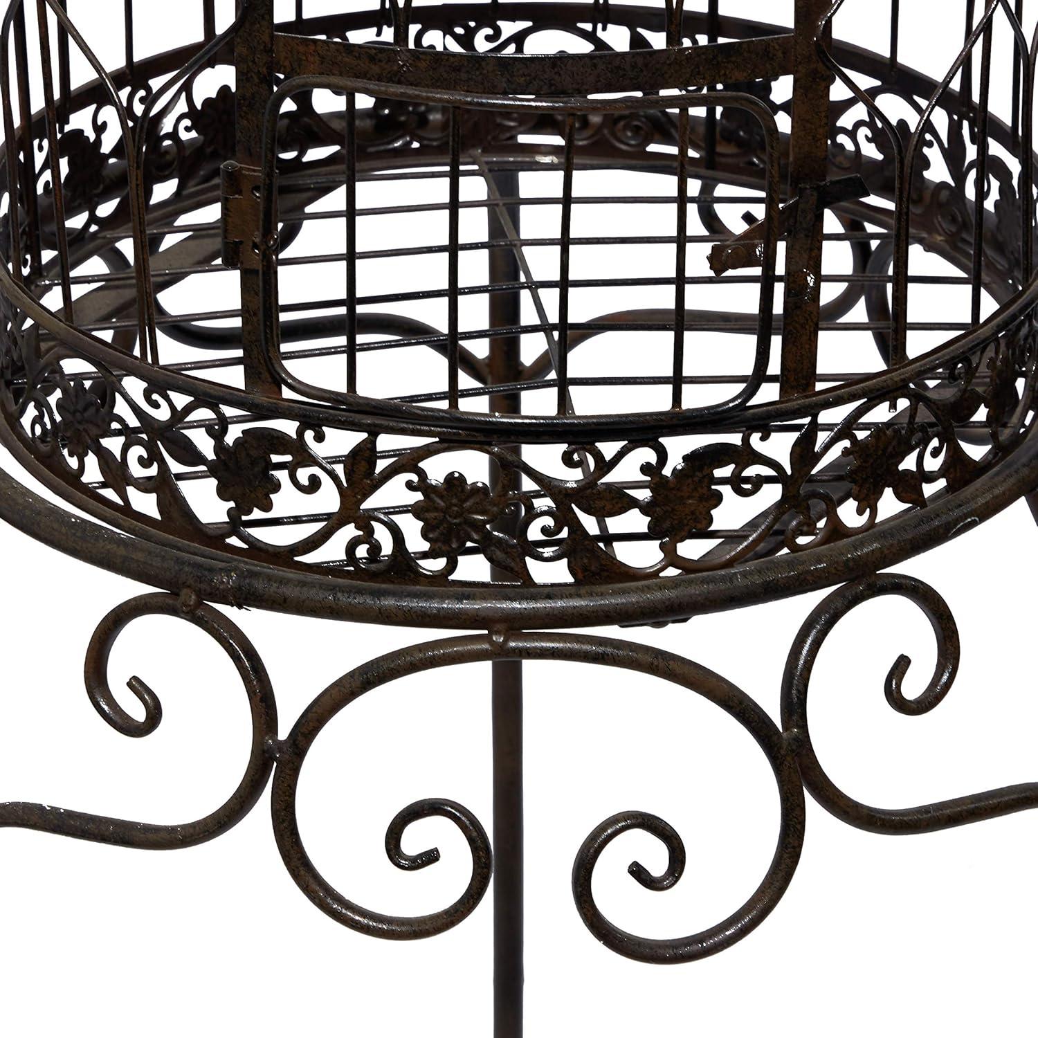 DecMode Indoor Outdoor On Removable Stand Black Metal Birdcage with Latch Lock Closure and Top Hook