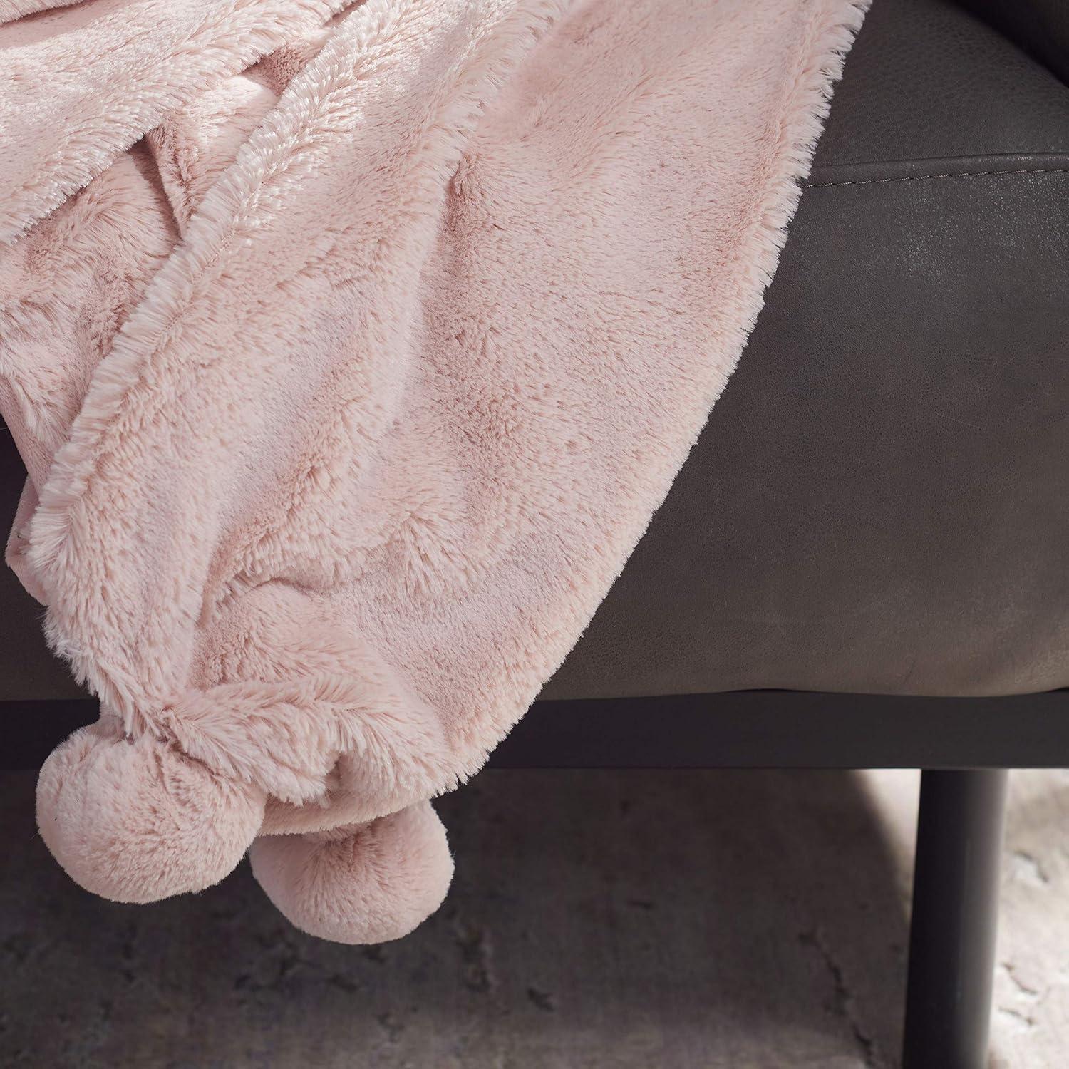 Lush Pink Cotton Pom Pom Whimsical Throw Blanket