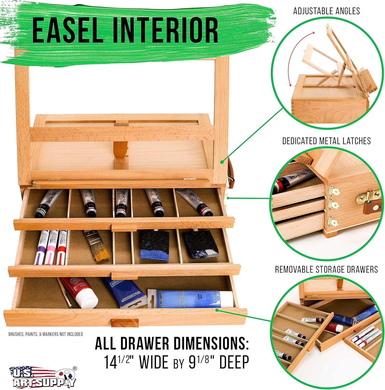 Beechwood Adjustable 3-Drawer Storage Box Easel