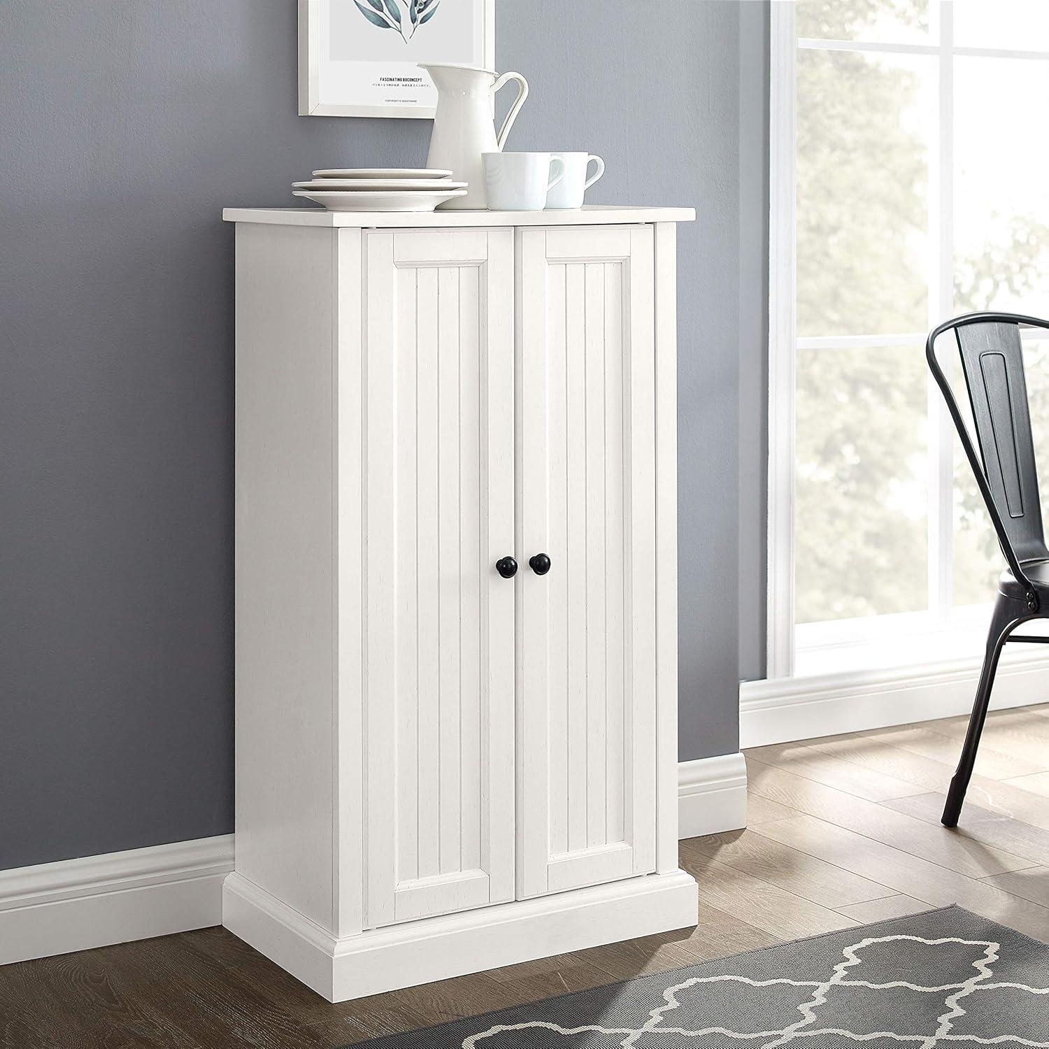 White Coastal Adjustable Shelving Accent Cabinet