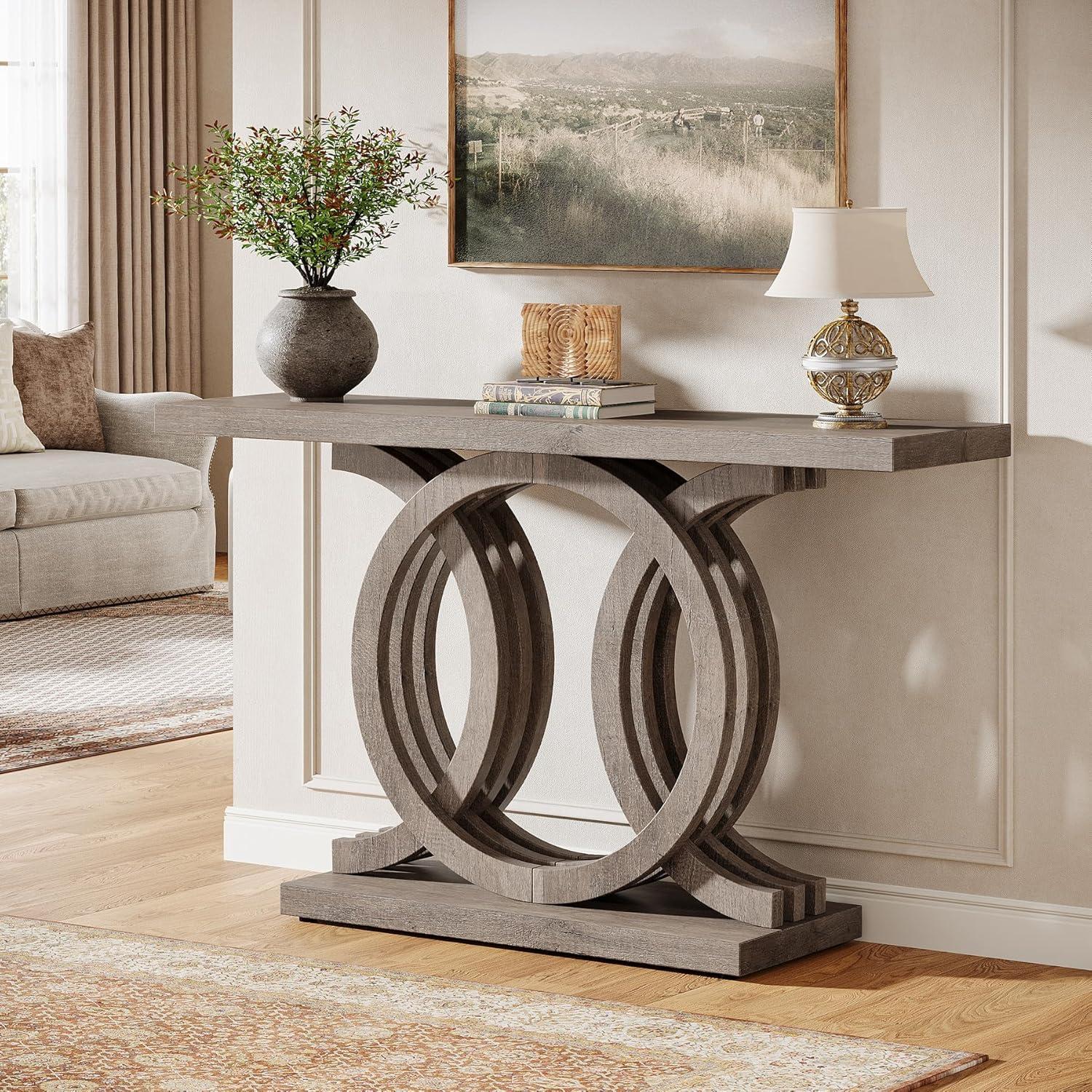 Farmhouse Console Sofa Table, 55 Inches Entryway Hallway Foyer Table White