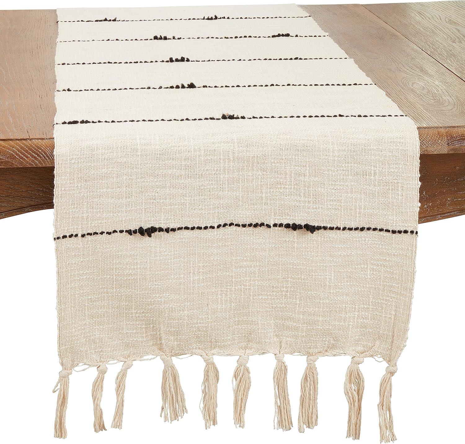 Saro Lifestyle Boho Chic Stripe Woven Table Runner, 16"x72", Beige