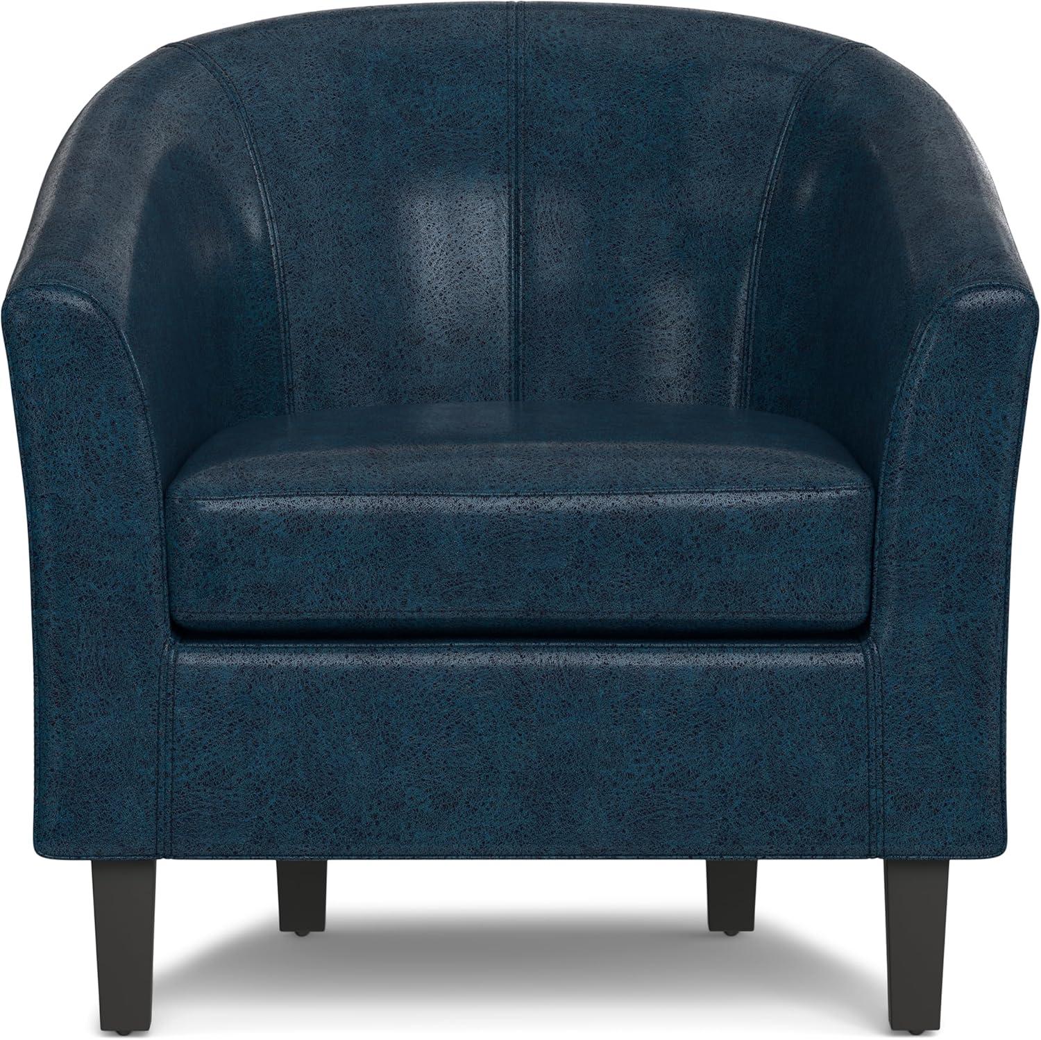 Simpli Home Austin 30" Contemporary Tub Chair in Dark Blue Faux Leather