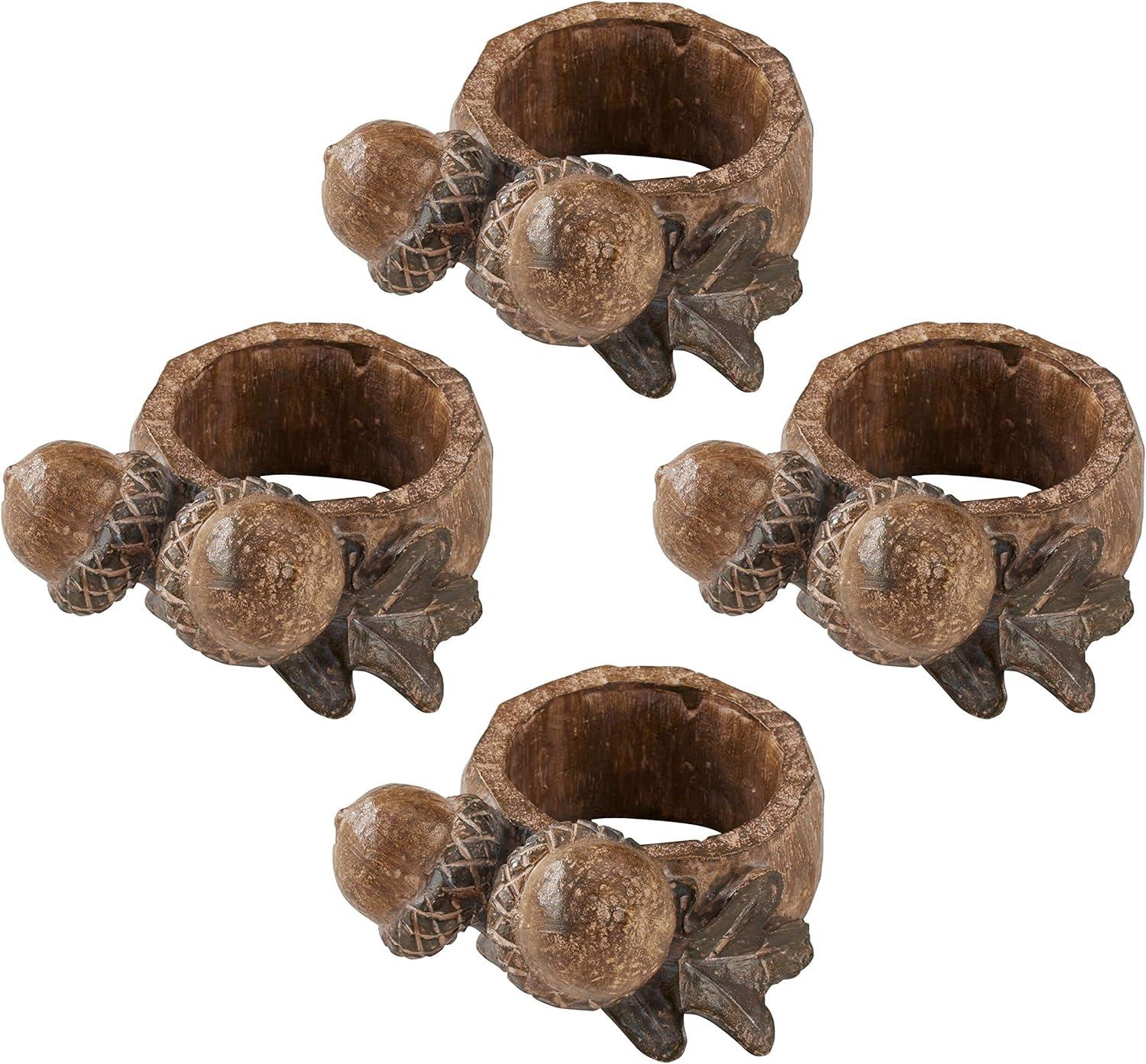 Rustic Brown Acorn Design Napkin Rings, Set of 4