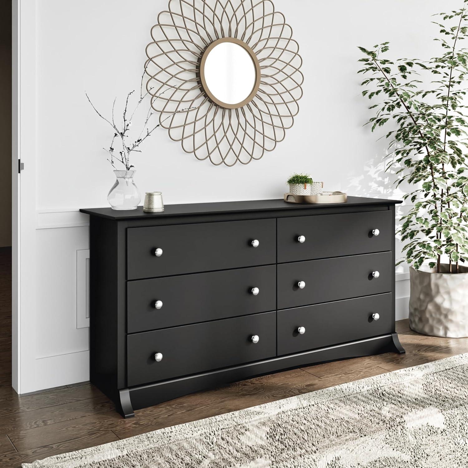 Black Double 6-Drawer Modern Bedroom Dresser