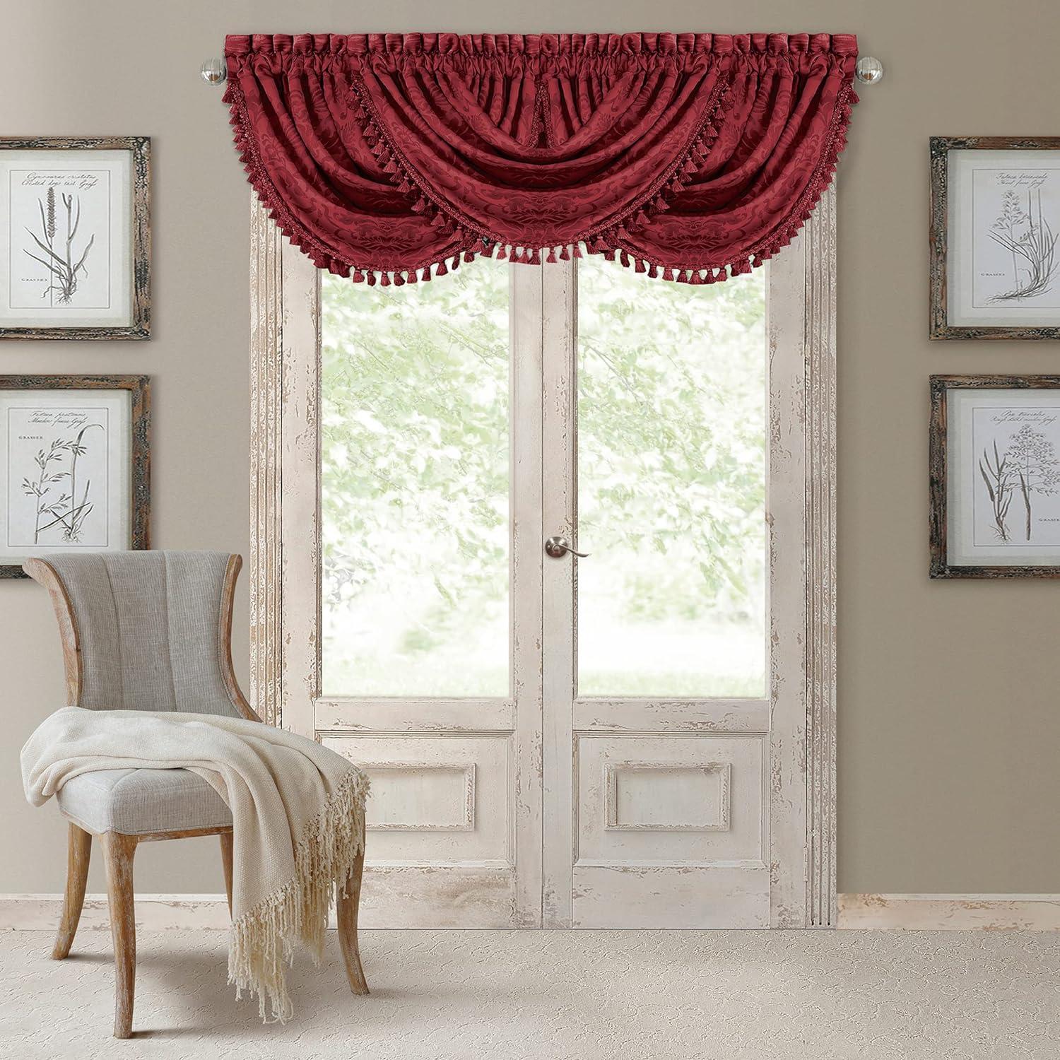 Rouge Damask Waterfall Tassel Sill Length Valance