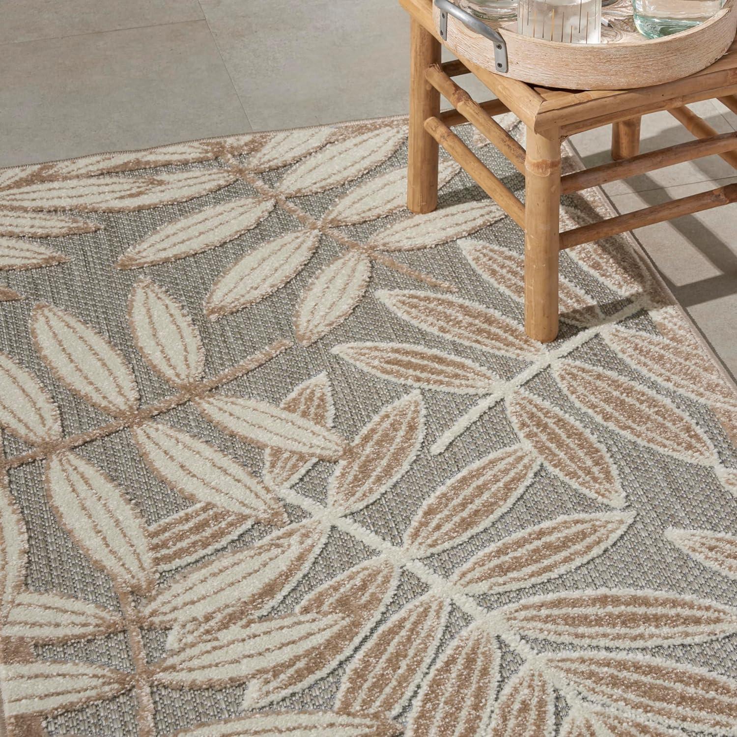 Nourison Aloha Floral Leaf Flatweave High-Low Indoor Outdoor Area Rug Natural 2'8" x 4'
