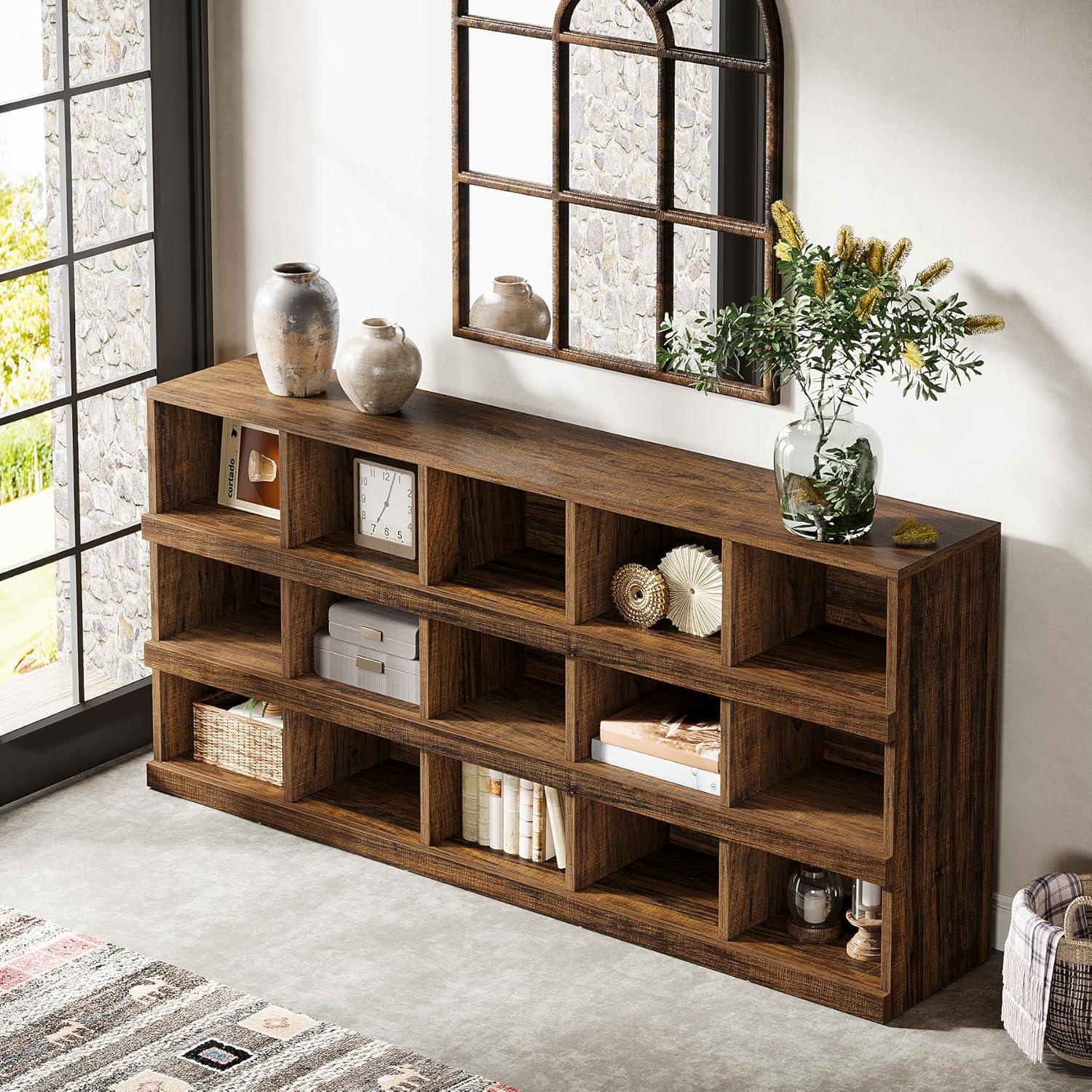 Tribesigns 63-Inch 15-Cube Farmhouse Console Table for Entryway, Brown