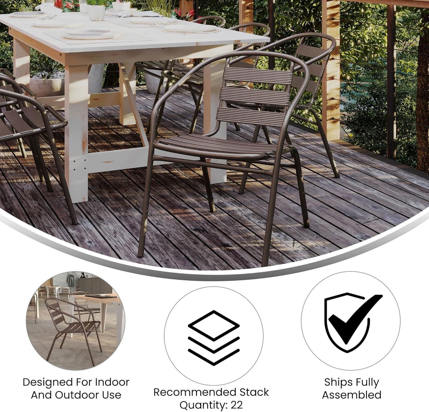 Bronze Metal Stackable Outdoor Dining Chair with Slats