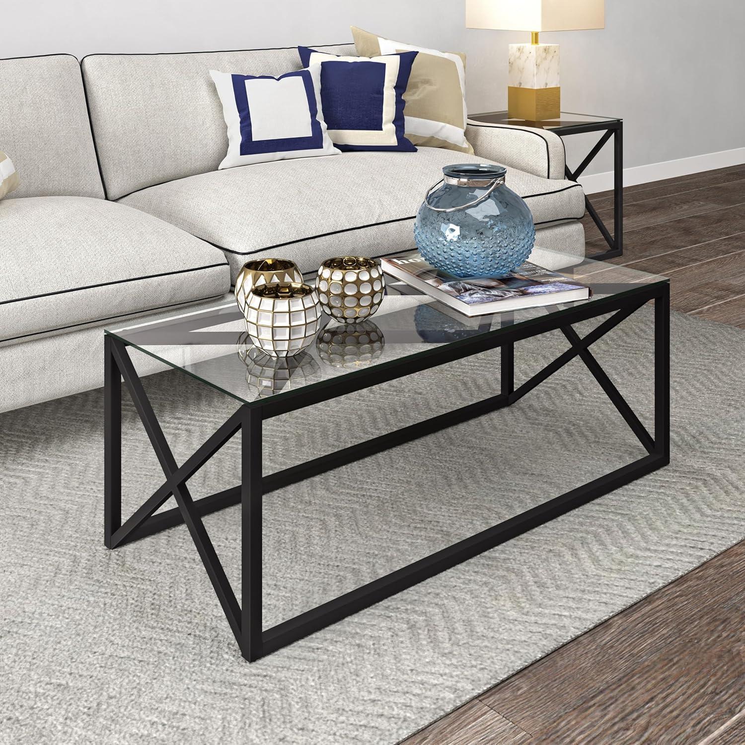 17' Metal Geometric Coffee Table in Gray - Henn&Hart