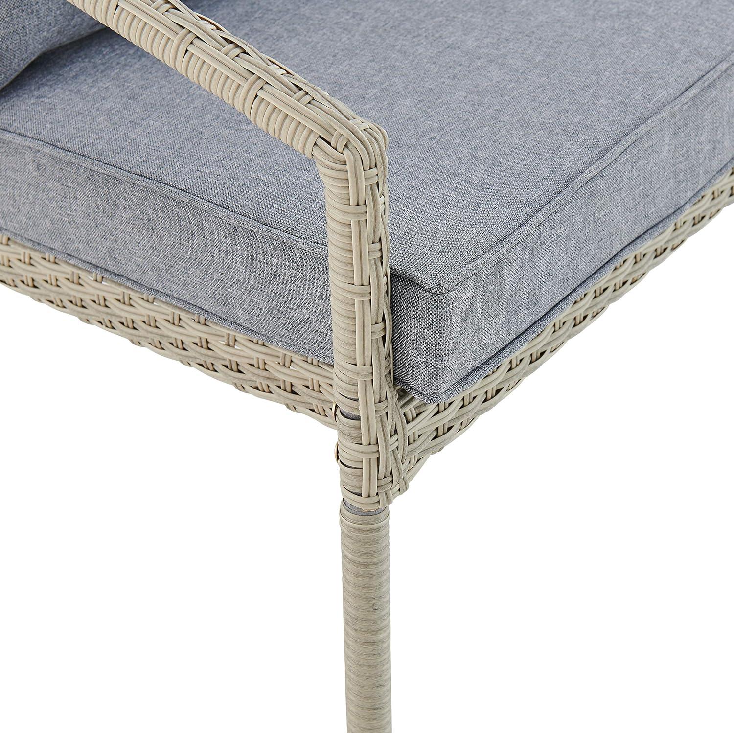 Windham All-Weather Wicker Two-Seat Outdoor Light Gray Bench with Dark Gray Cushions