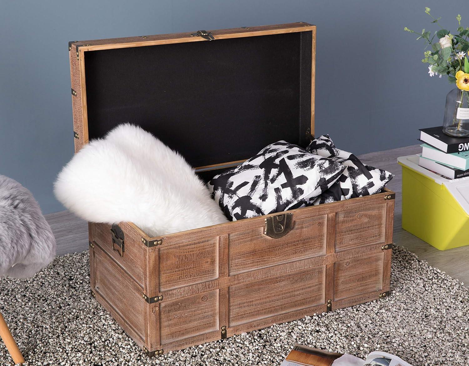 Vintiquewise Wooden Rectangular Lined Rustic Storage Trunk with Latch