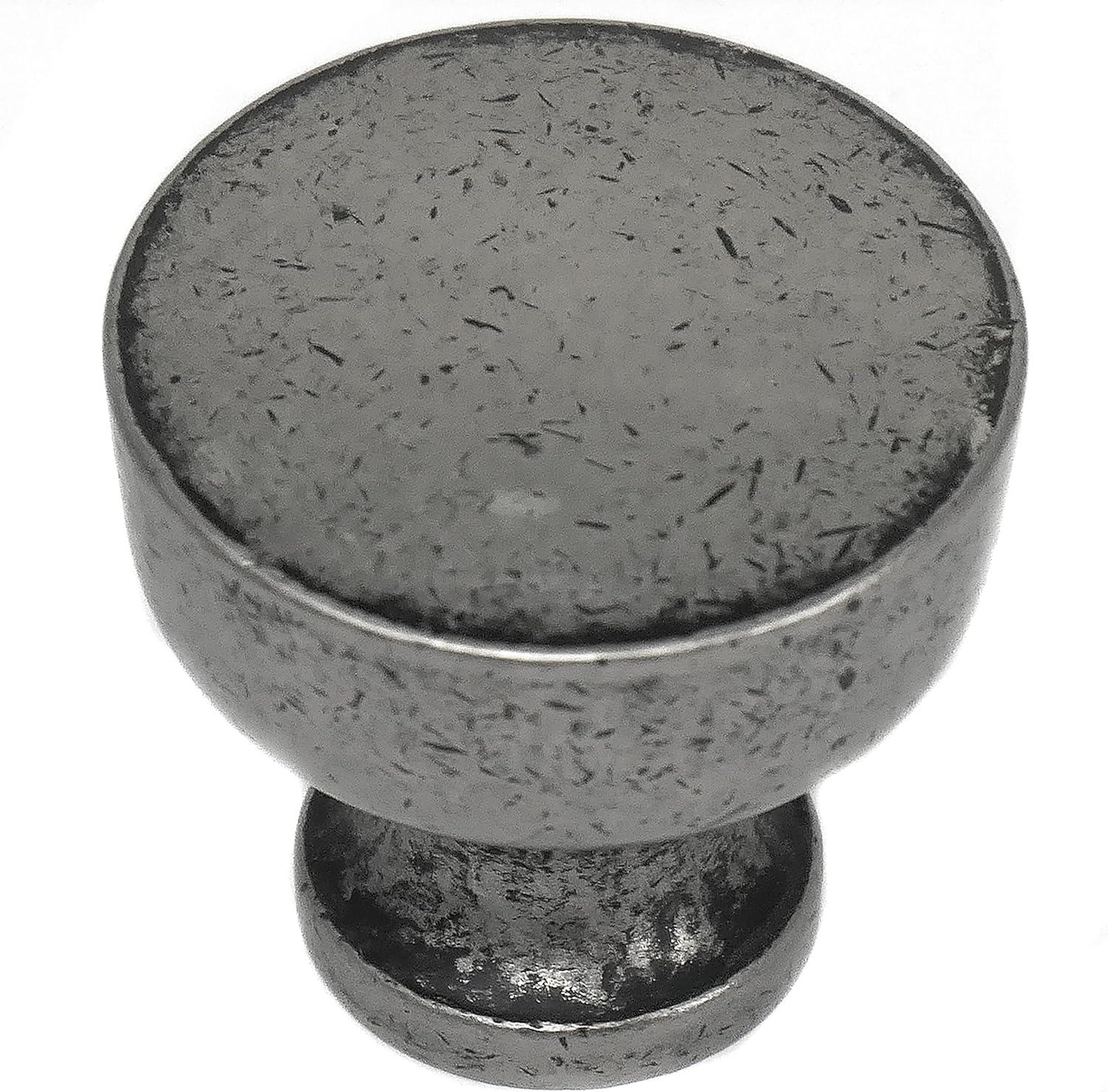 Distressed Pewter Round Metal Cabinet Knob with Mounting Hardware