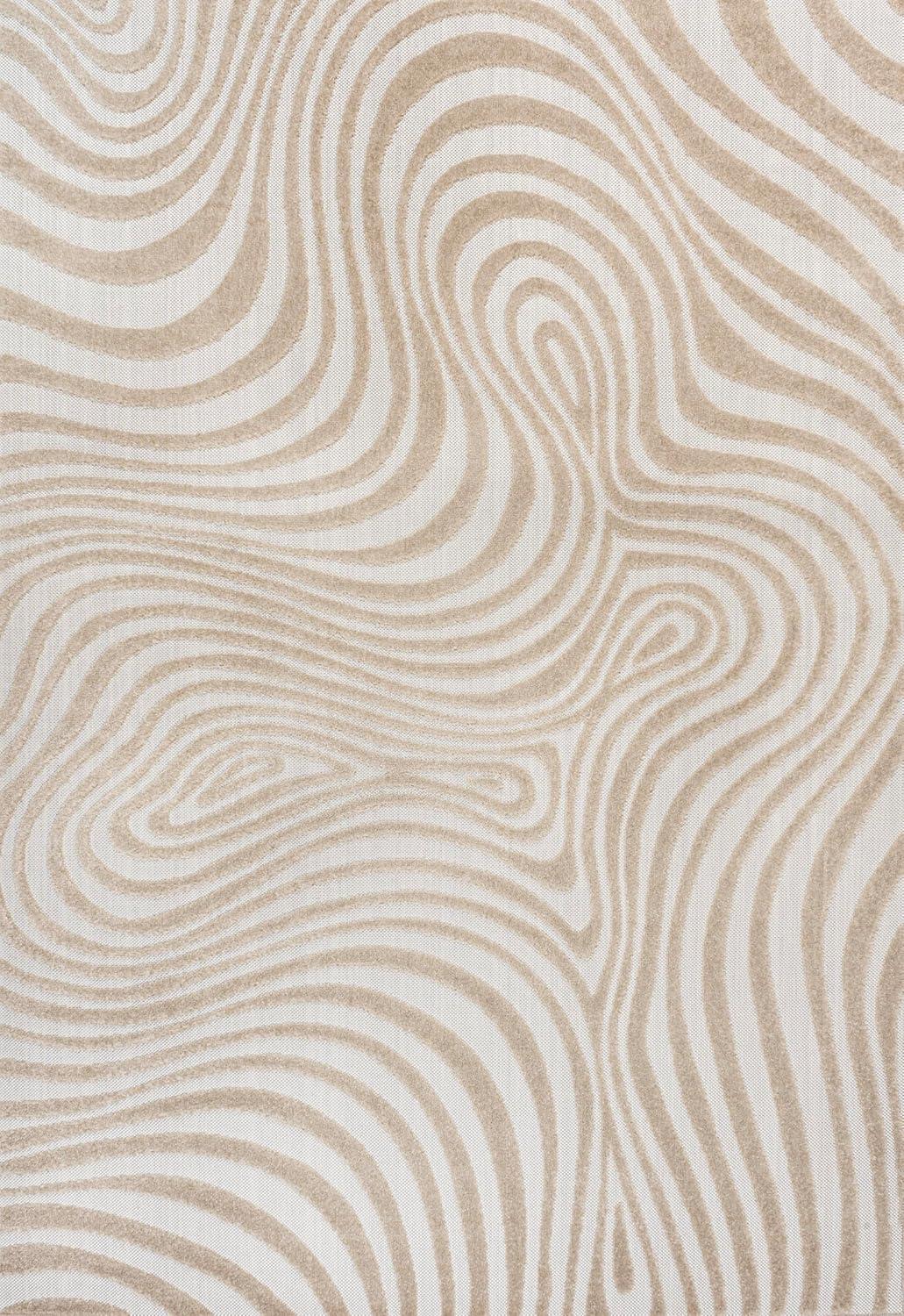 JONATHAN Y Maribo High-Low Abstract Groovy Striped Beige/Cream 8 ft. x 10 ft. Indoor/Outdoor Area Rug