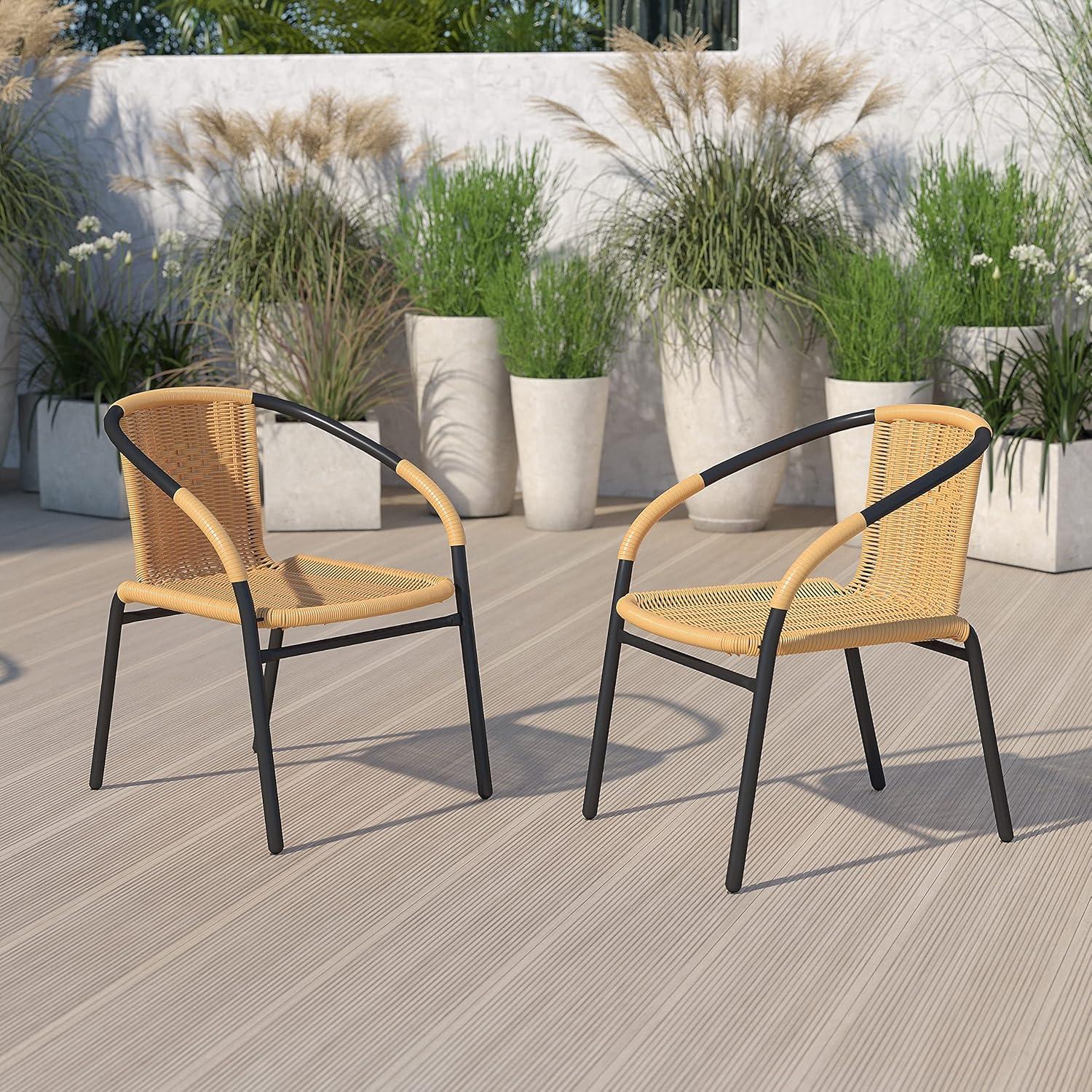 Flash Furniture Lila 2 Pack Rattan Indoor-Outdoor Restaurant Stack Chair