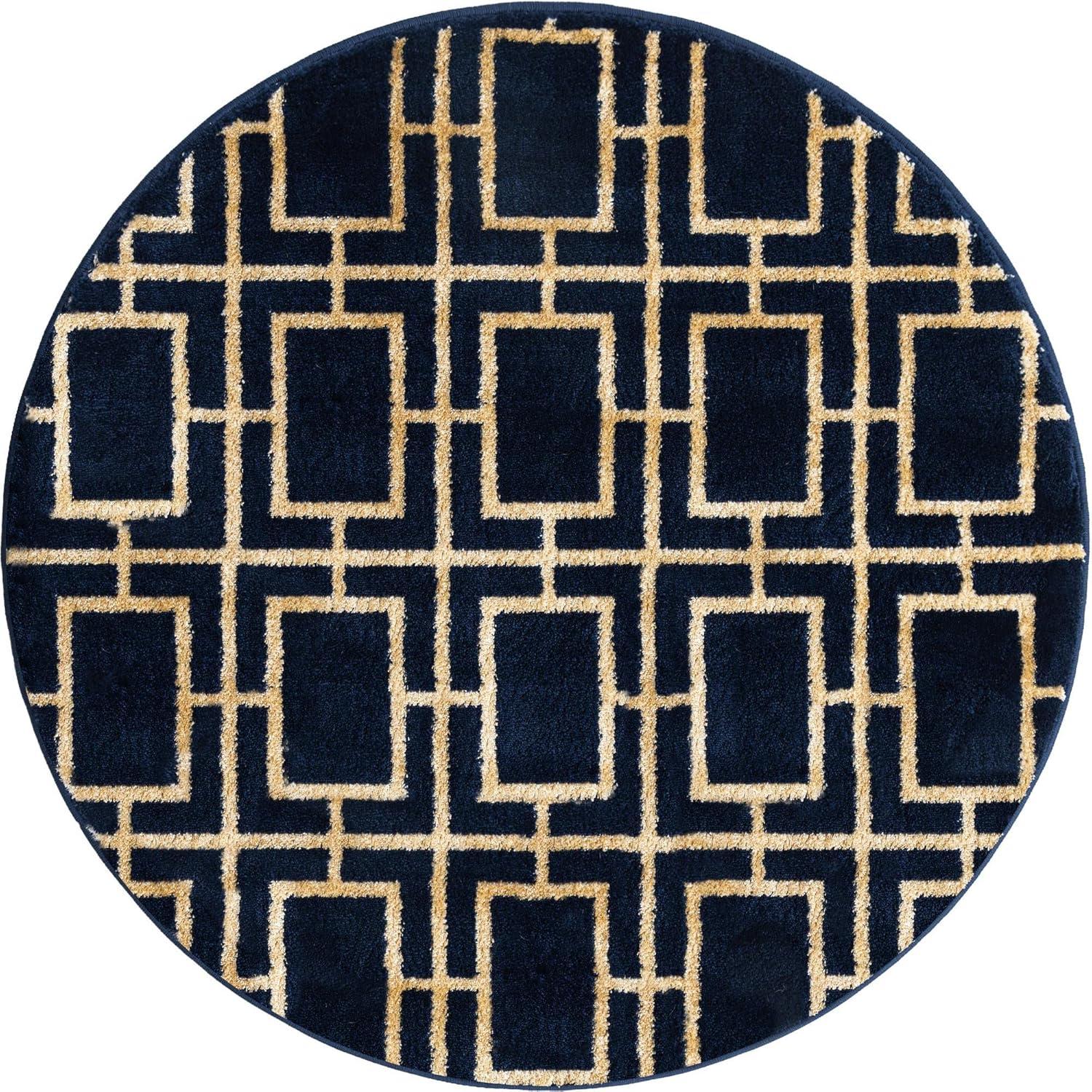 Glam Navy Blue Gold Area Rug
