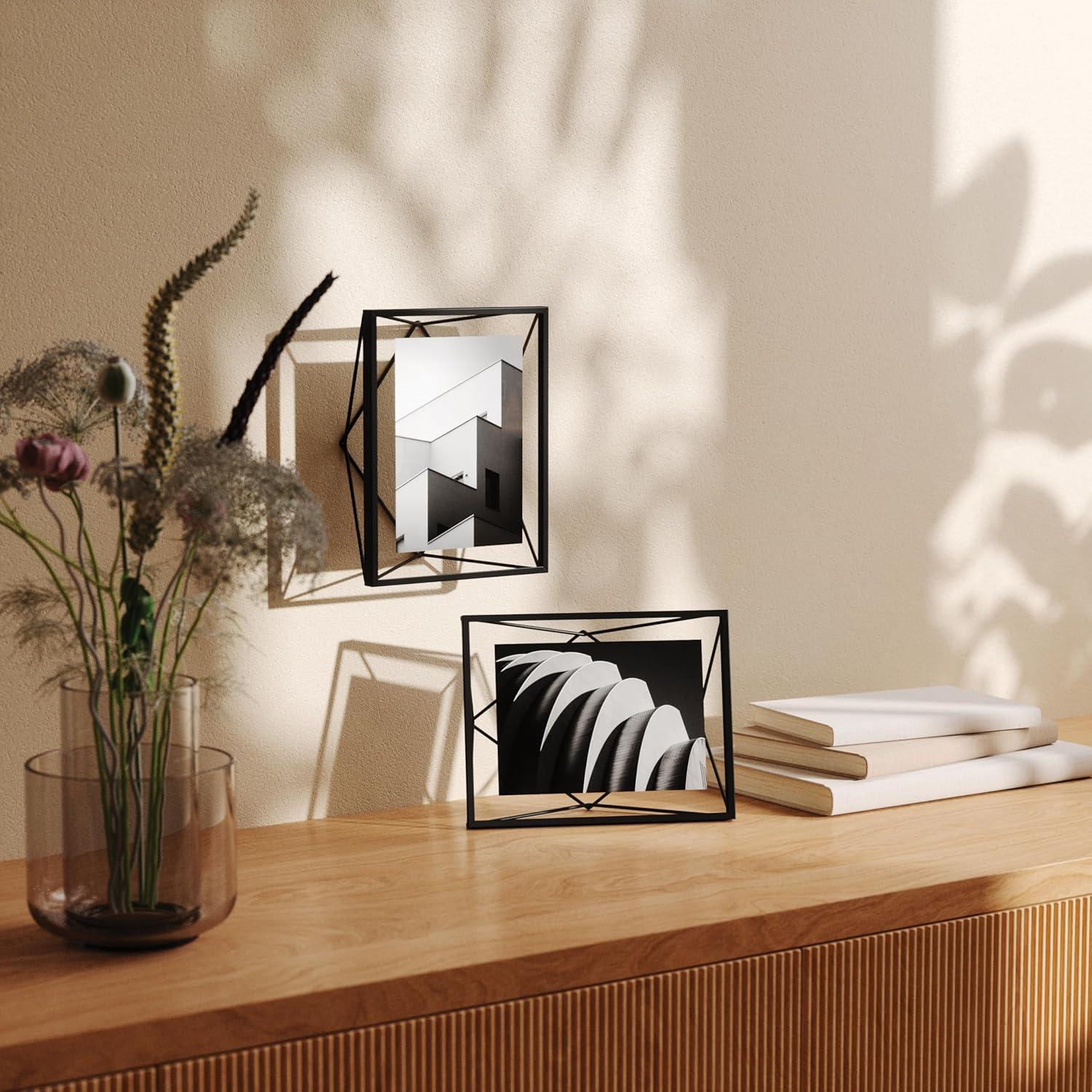 Umbra Prisma Picture Frame, 5x7 Metal Photo Display for Desk or Wall, 5" x 7", Black