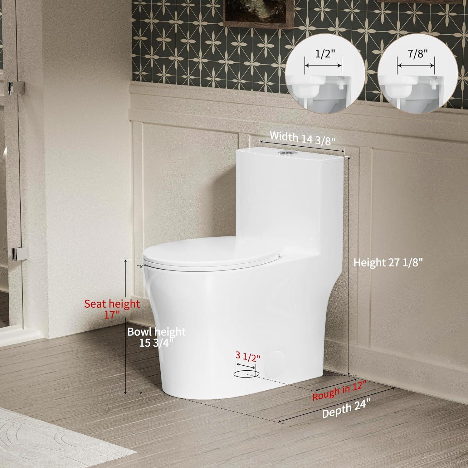 Dual-Flush Round One-Piece Toilet with Glazed Surface Comfort Seat Height Modern Toilet (Seat Included)