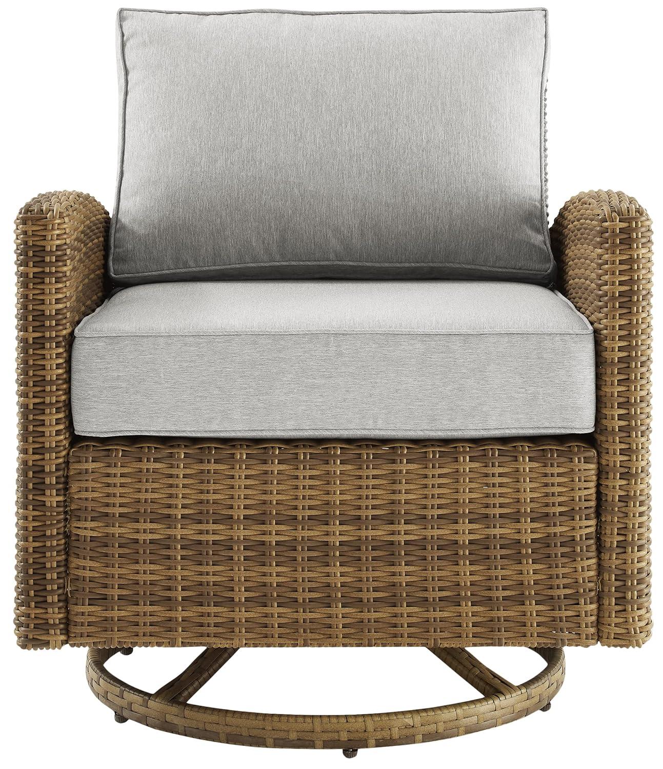 Bradenton Outdoor Steel Swivel Rocking Chair Gray/Weathered Brown - Crosley: Resin Wicker, Moisture-Resistant Cushions
