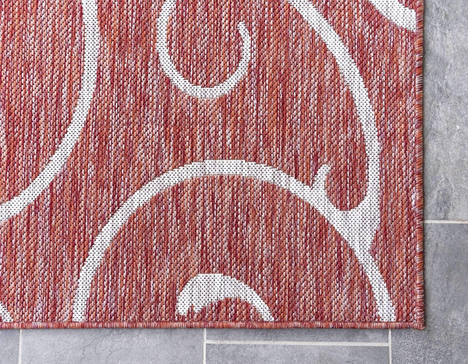 Unique Loom 4' 1 x 6' 1 Rectangle Indoor/Outdoor Botanical Rust Red Area Rug