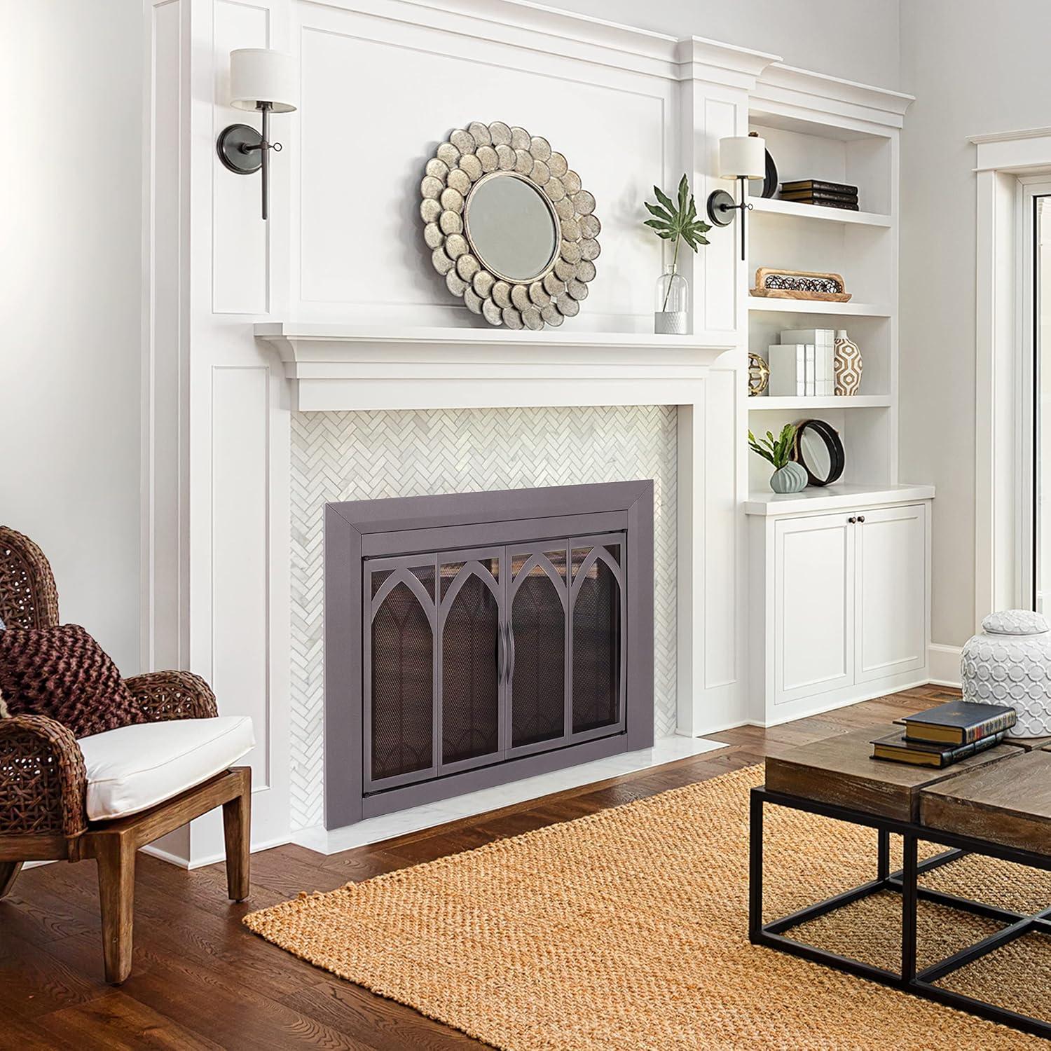 Pleasant Hearth Collin Collection Fireplace Glass Door, Gunmetal - Large
