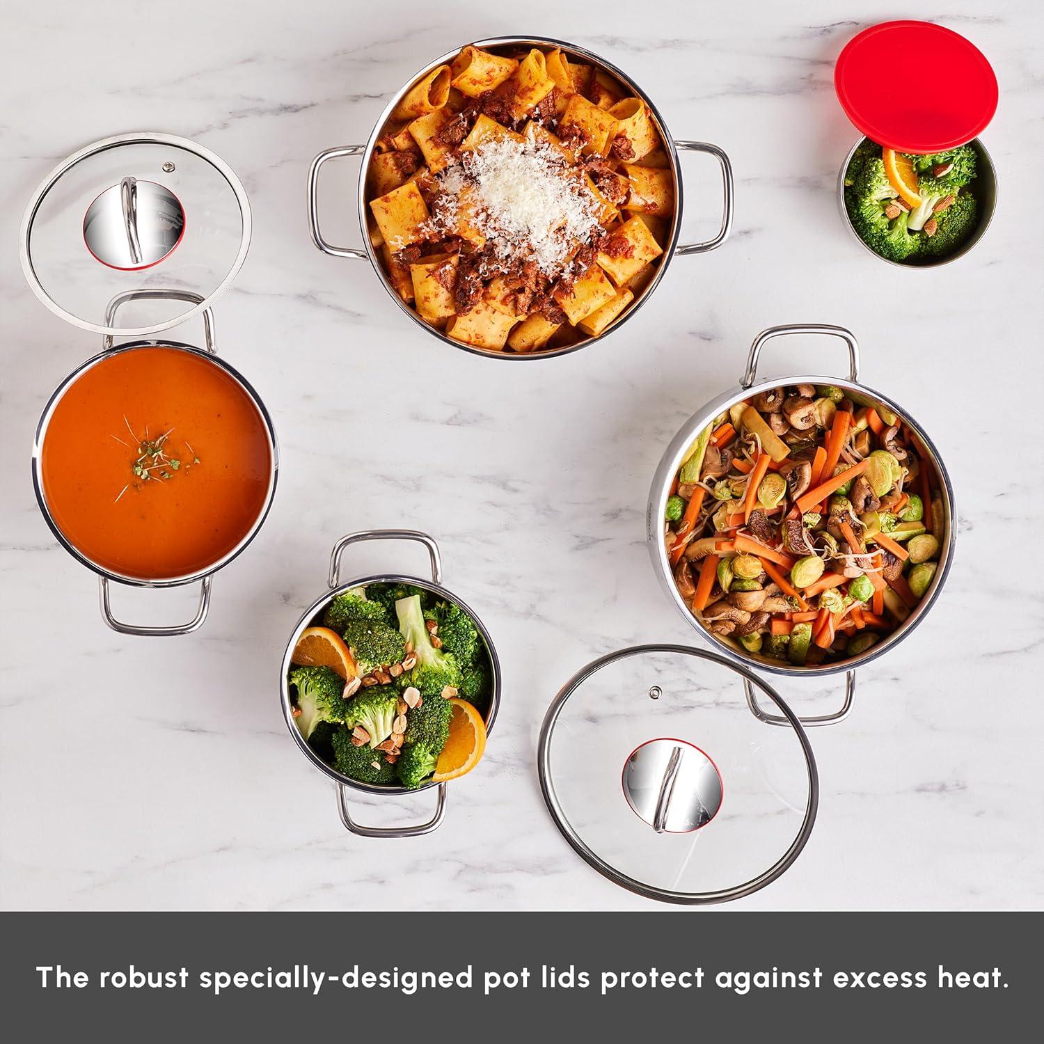 KARACA Stainless Steel Cookware Emirgan XL Set of 10 Piece, Pot, Deep Pot, Casserole, Container with Lid, Easy to Use Stylish Handles, Heat Resistant Cover, Essential Kitchen Accessory