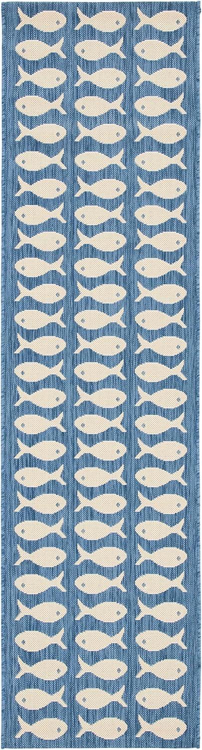 Safavieh Courtyard 2 X 14 (ft) Blue/Beige Indoor/Outdoor Geometric Runner Rug