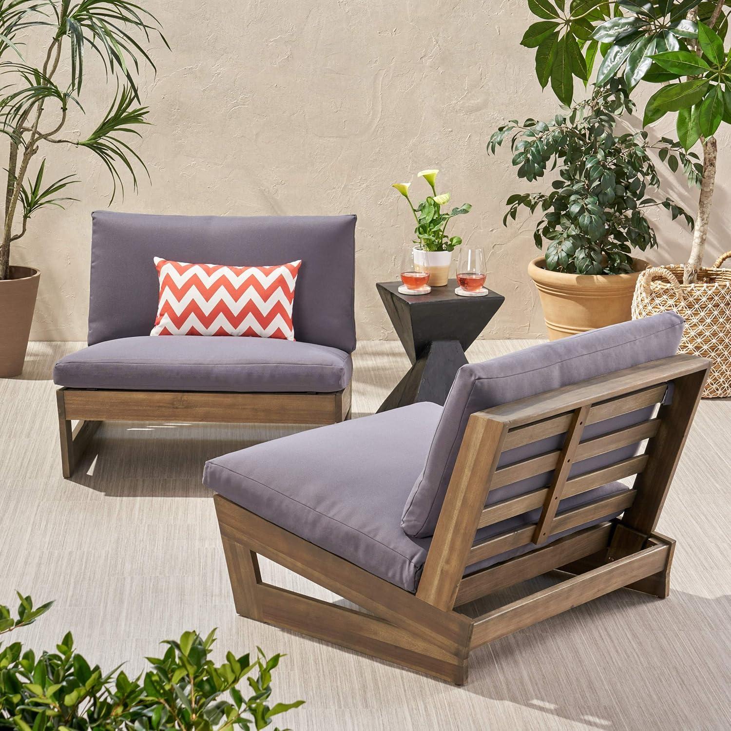 GDF Studio Elloree Outdoor Acacia Wood Club Chairs with Cushions, Set of 2, Gray and Dark Gray