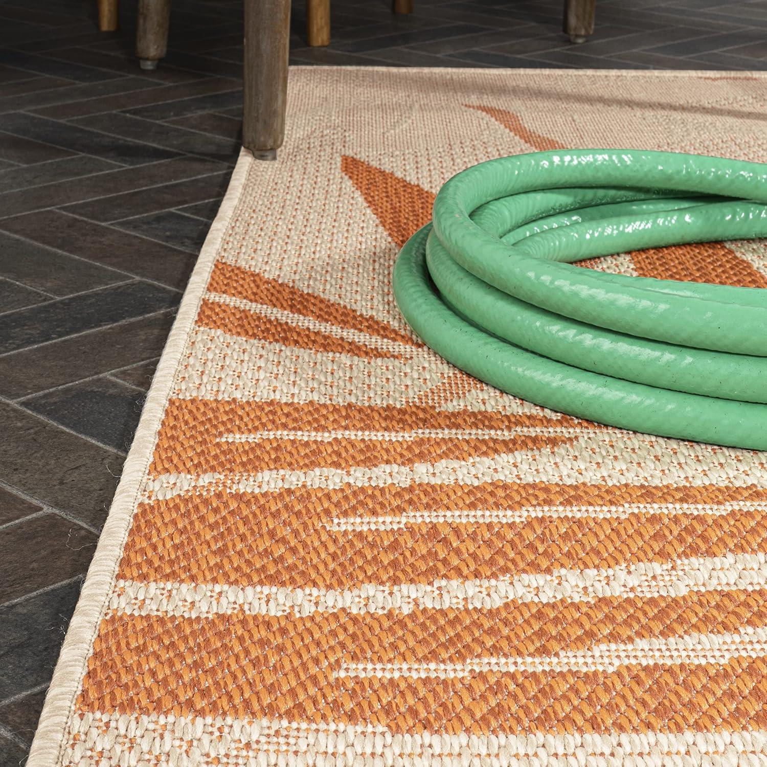 5' x 8' Havana Tropical Palm Leaf Indoor/Outdoor Area Rug, Cream/Orange - JONATHAN Y