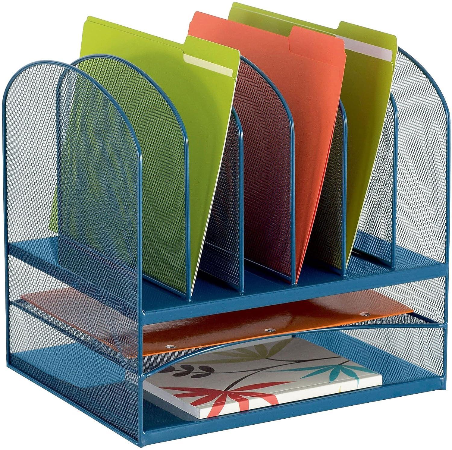 Safco Products Company Onyx Mesh Desktop Organizer With Two Trays And Six Upright Sections