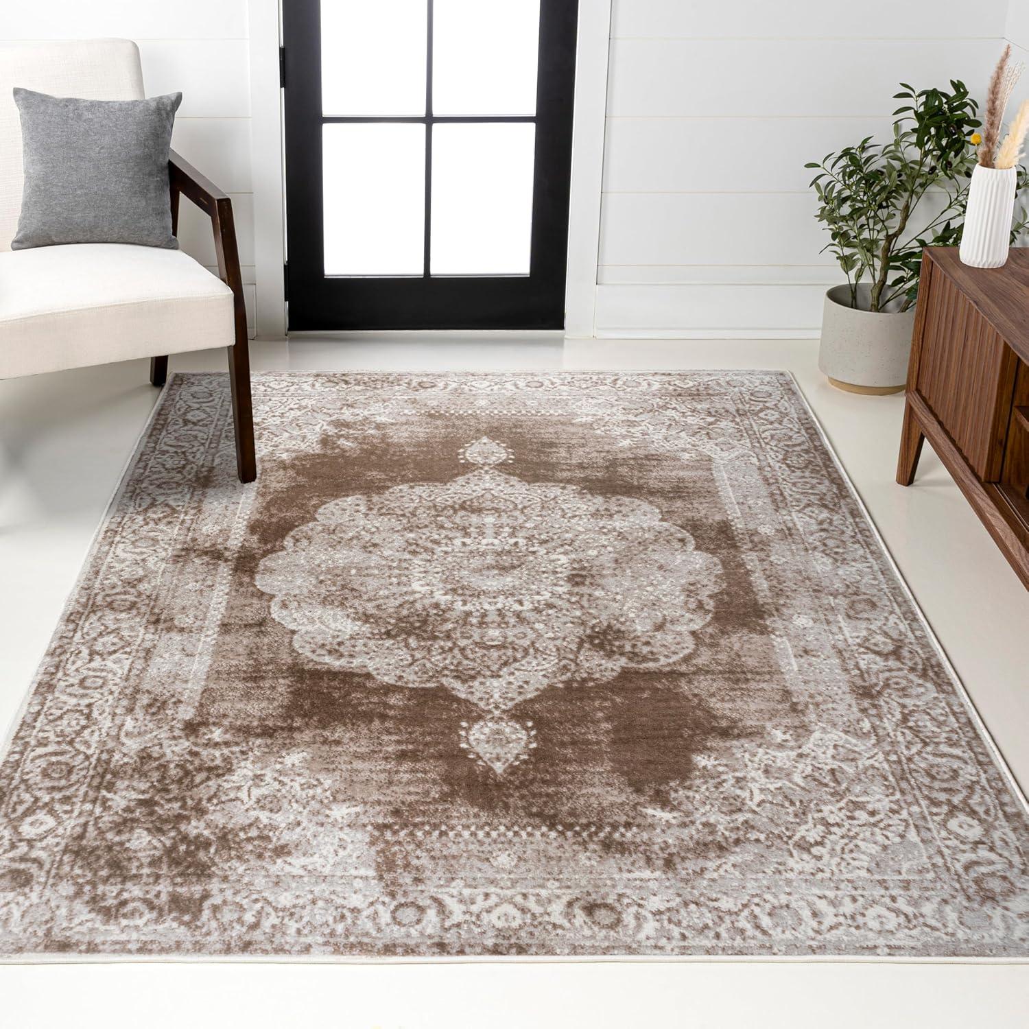 JONATHAN Y Rosalia Cottage Medallion Cream/Brown 5 ft. x 8 ft. Area Rug
