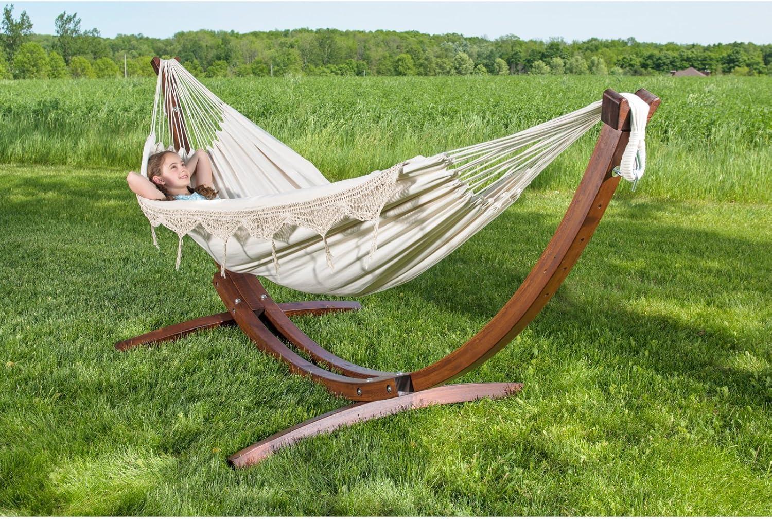 8ft Tropical Multicolor Cotton Hammock with Solid Pine Arc Stand