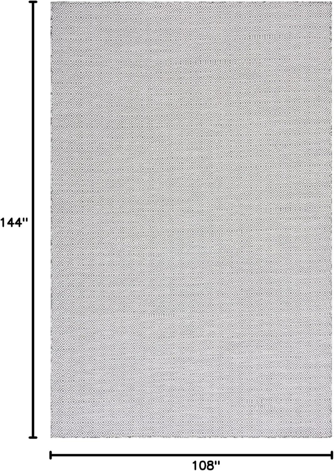 Ivory and Black Geometric 9' x 12' Hand-knotted Wool Rug