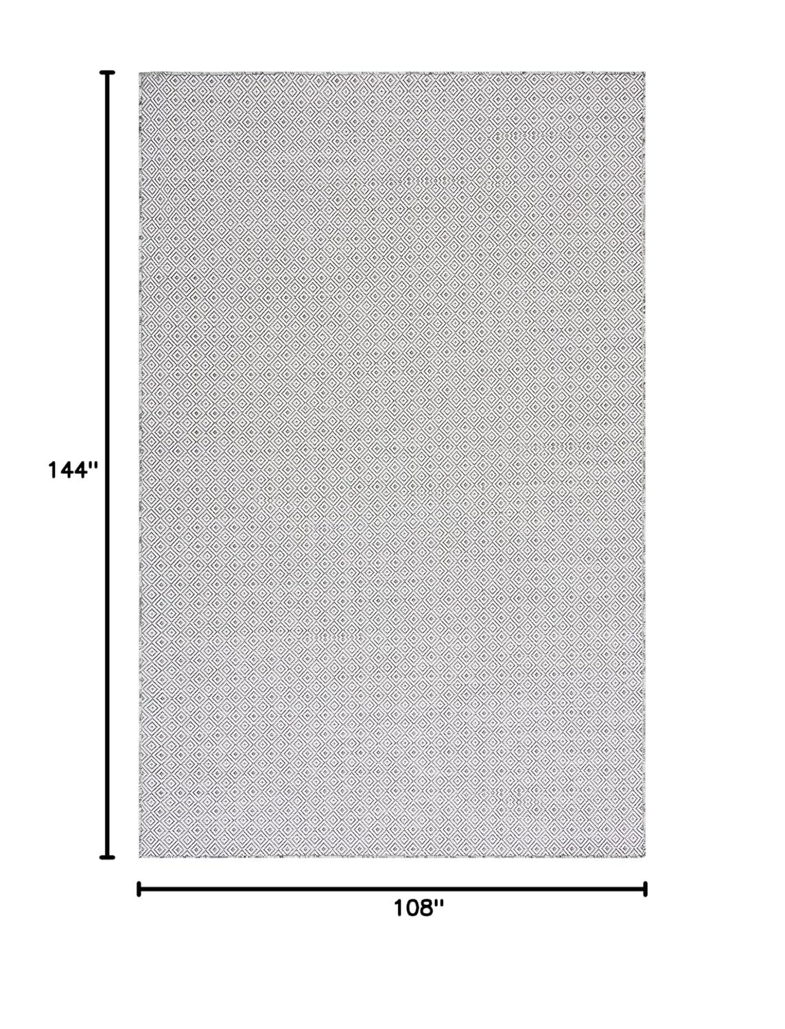 Ivory and Black Geometric 9' x 12' Hand-knotted Wool Rug